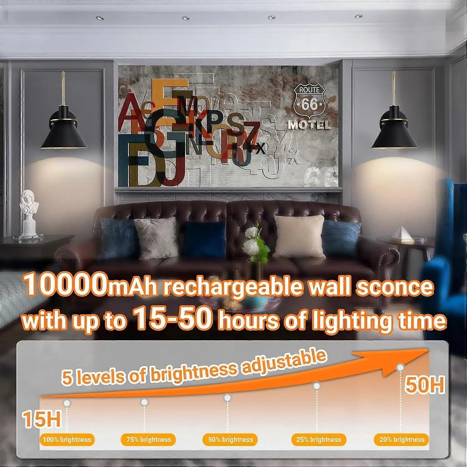 Battery Operated Wall Sconces Set of 2, RGB Wireless LED, Remote, 10000mAh, Black Wholesale Hub