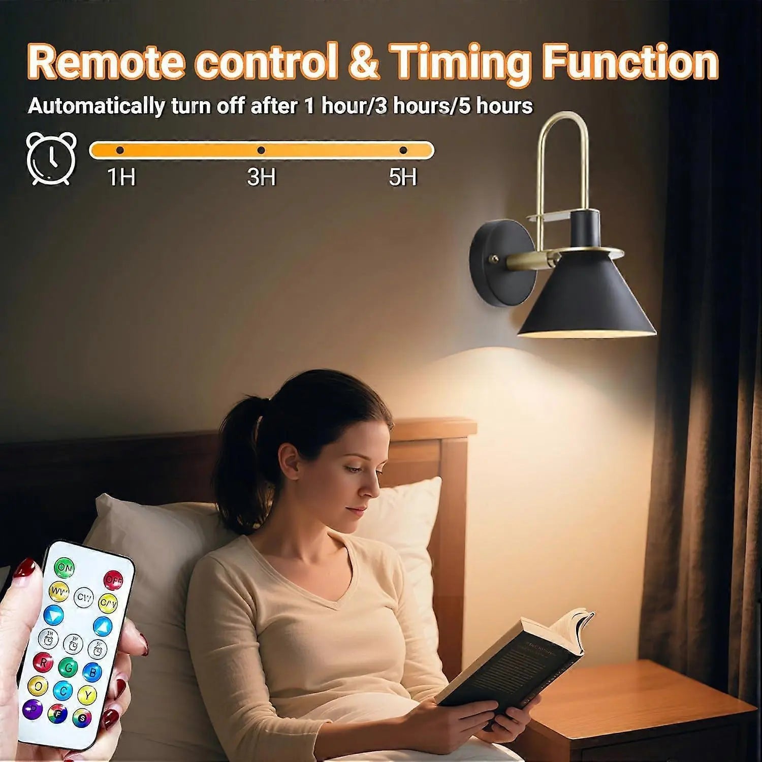 Battery Operated Wall Sconces Set of 2, RGB Wireless LED, Remote, 10000mAh, Black Wholesale Hub