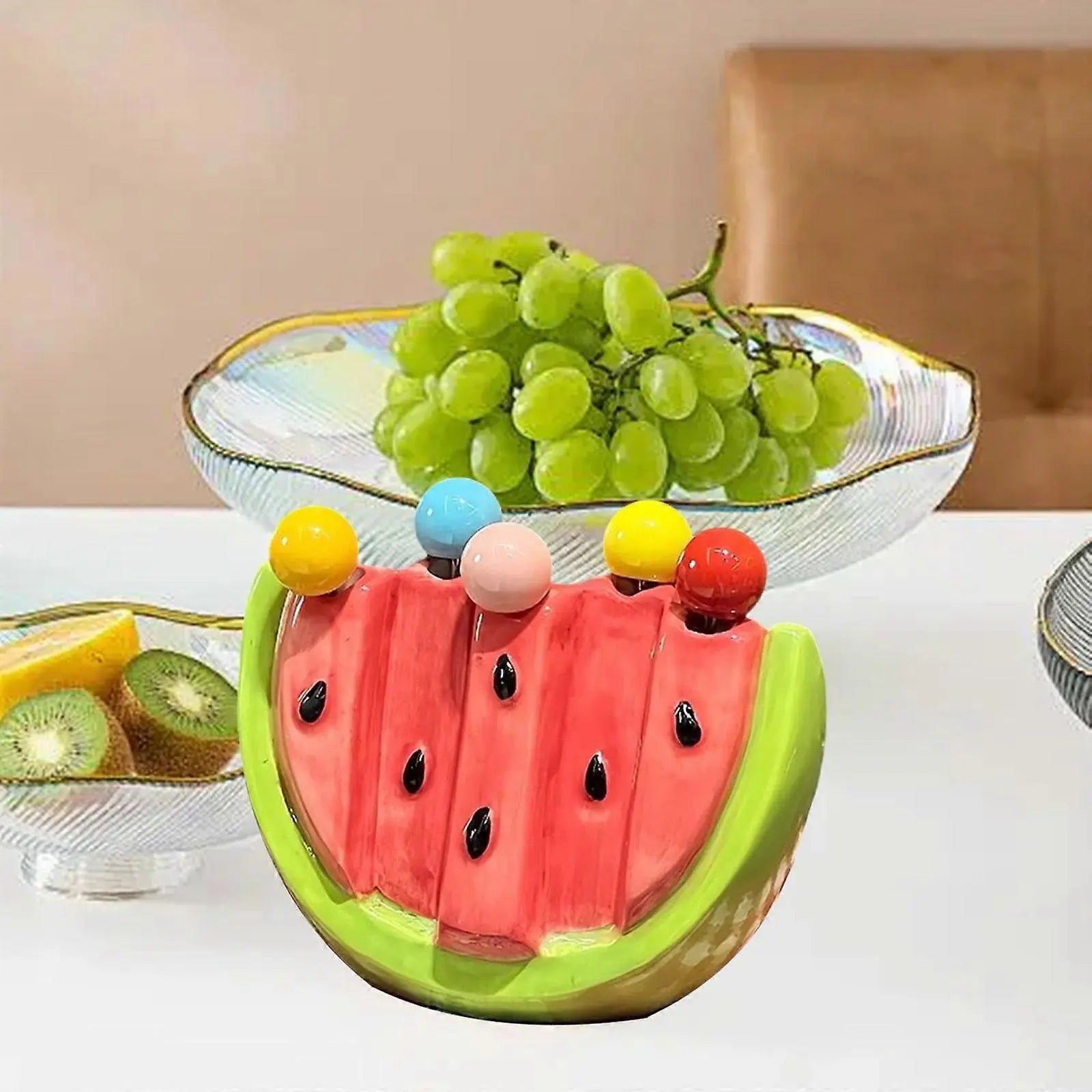 5pcs Fruit Forks with Ceramic Storage Jar Dessert Forks for Salad Picnic Party Wholesale Hub