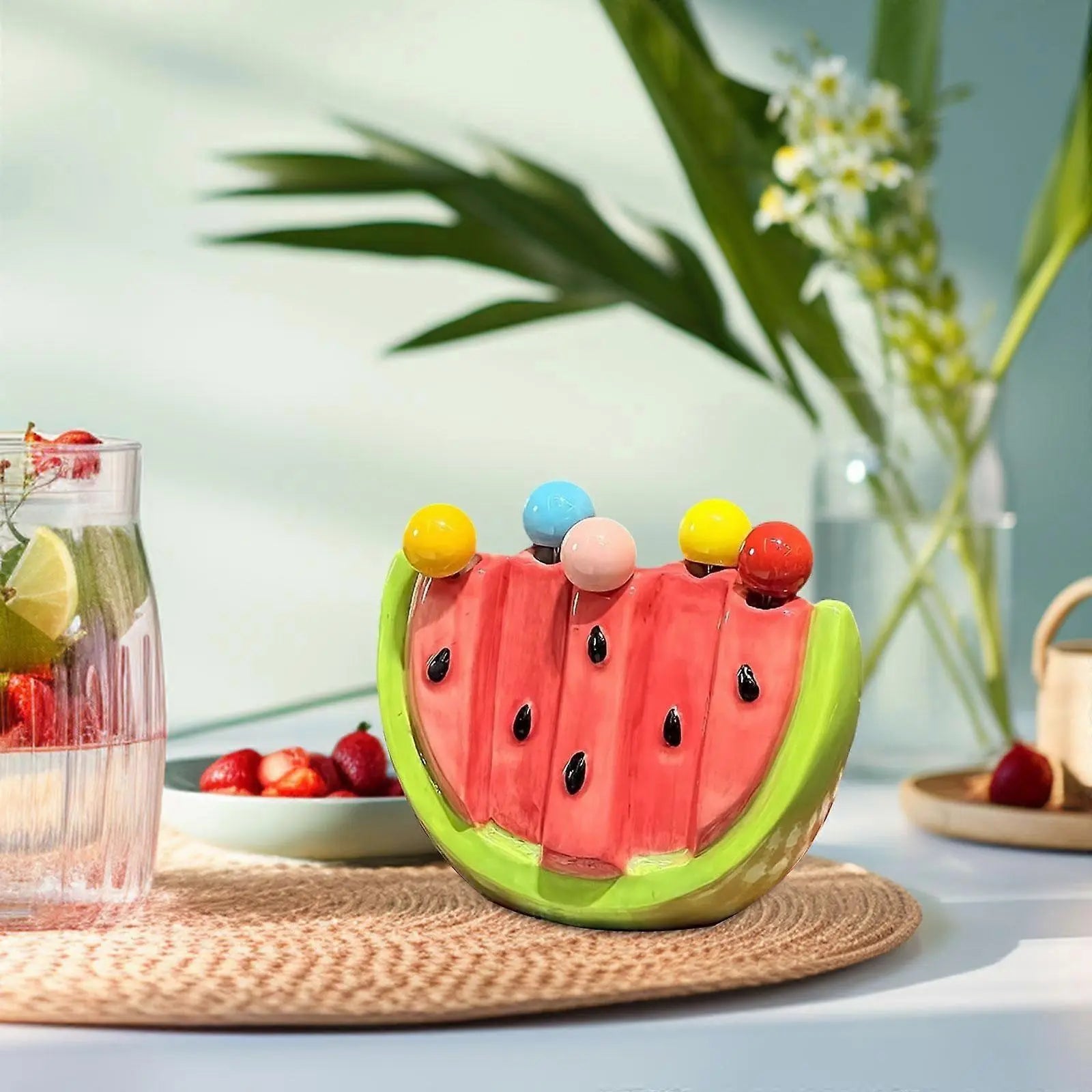 5pcs Fruit Forks with Ceramic Storage Jar Dessert Forks for Salad Picnic Party Wholesale Hub