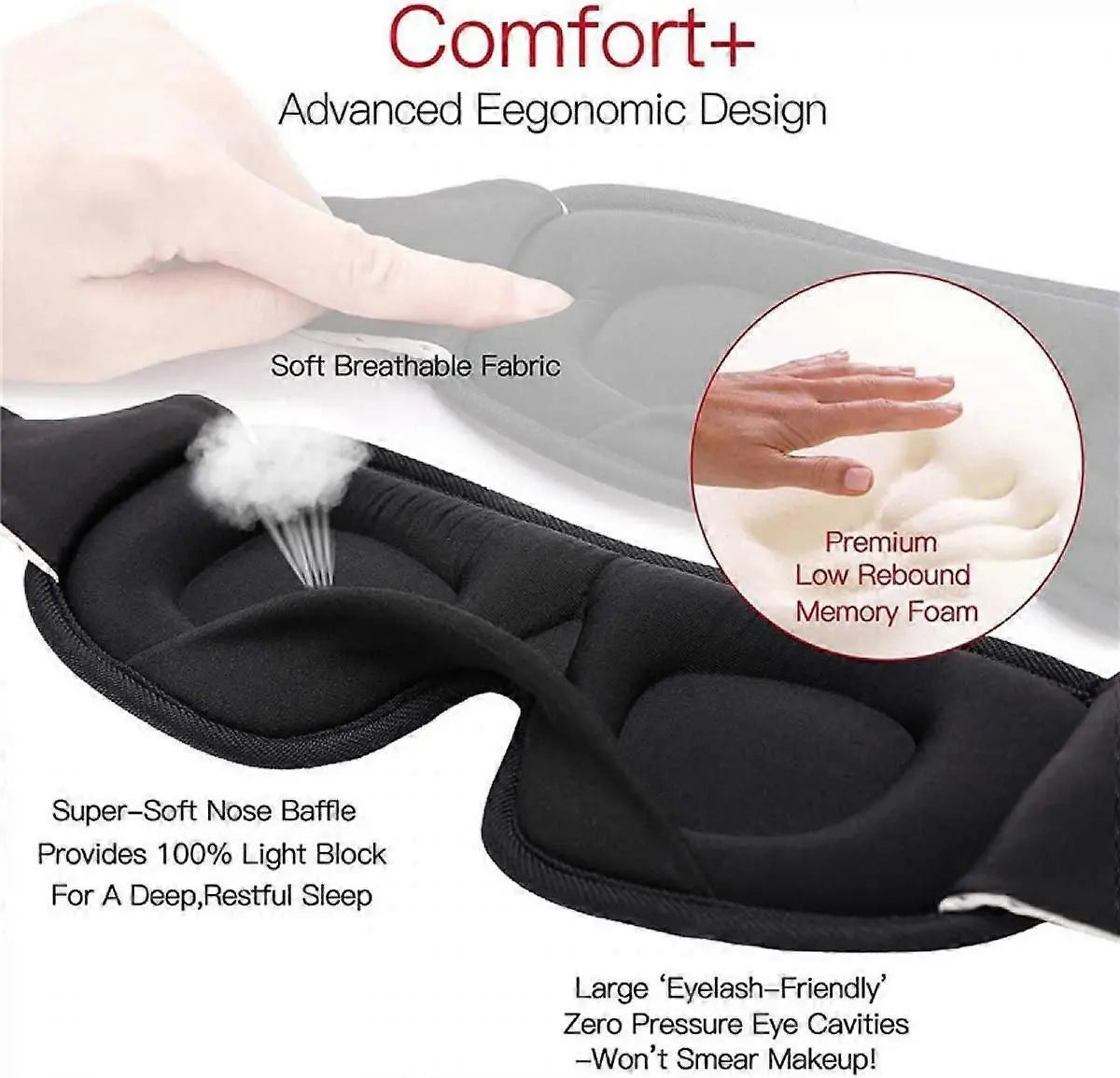3D Light Blocking Sleep Mask - Padded, Sleep Aid, Memory Foam Wholesale Hub
