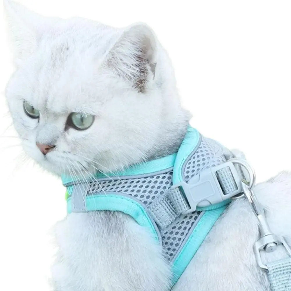 Pet Cat Harness and Leash Set Breathable Vest with Reflective Strip for Kitten Walking Traveling Blue Wholesale Hub