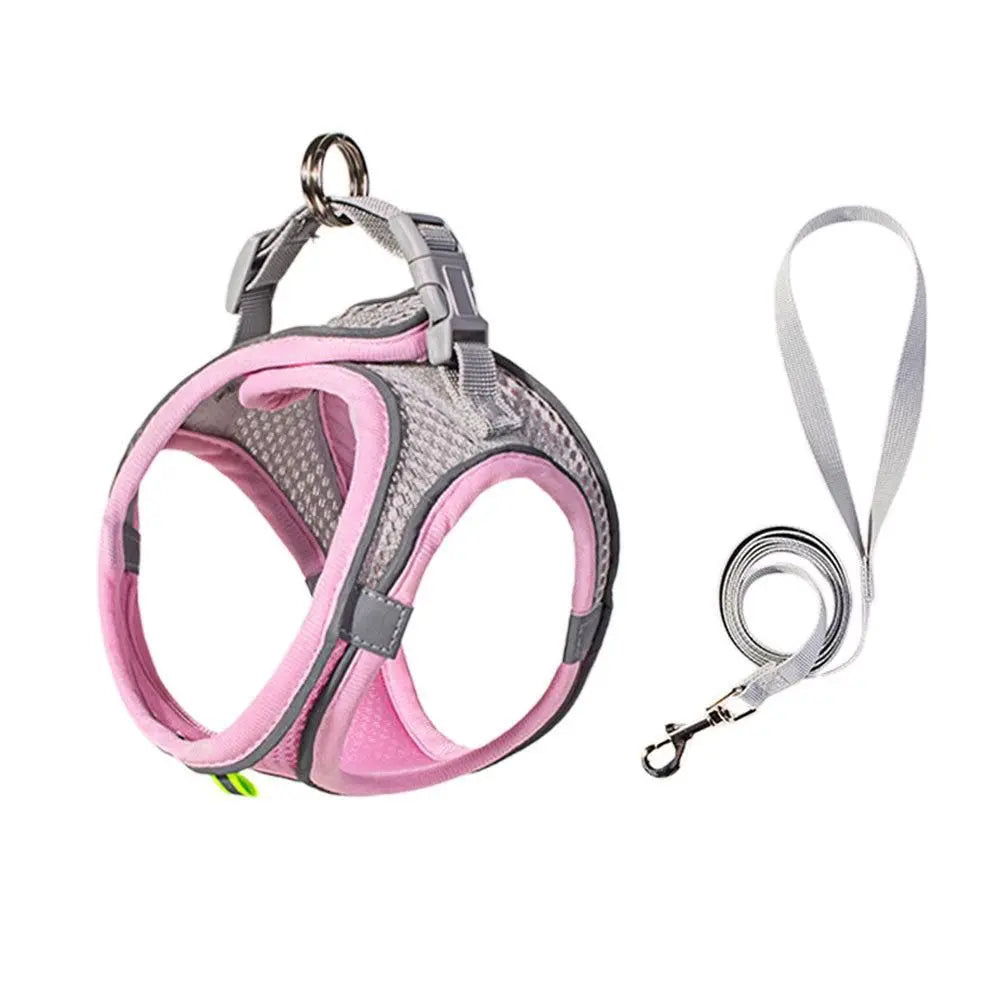 Pet Cat Harness and Leash Set Breathable Vest with Reflective Strip for Kitten Walking Traveling Pink Wholesale Hub