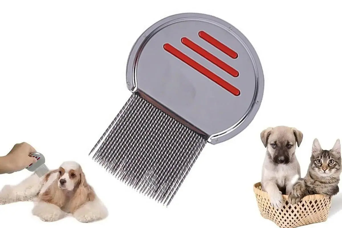 Stainless Steel Pet Flea Comb Fine Tooth Grooming Tool for Dogs Cats - Red Wholesale Hub