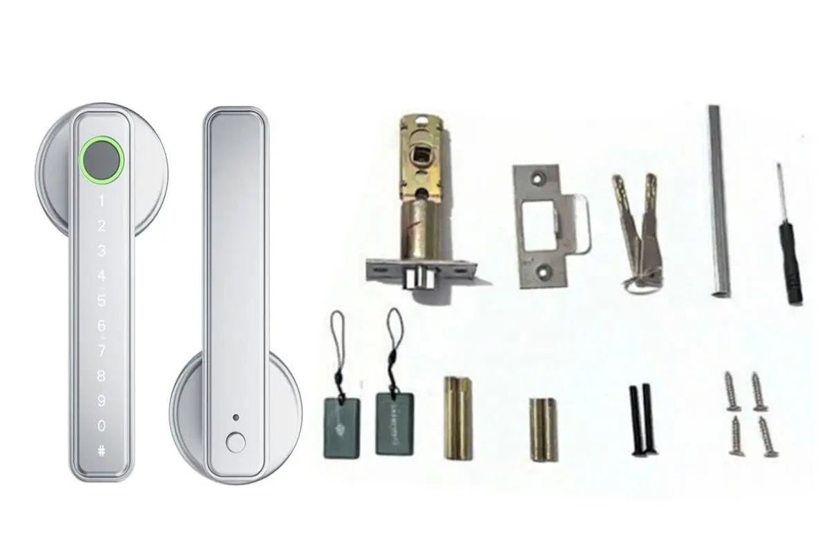5 in 1 Smart Door Lock Fingerprint Door Knob with IC Cards and Backup Keys - Silver Wholesale Hub