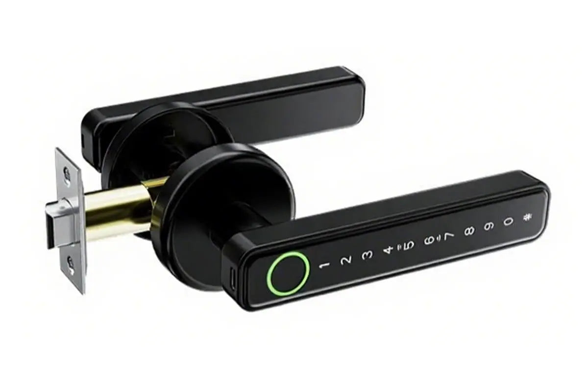 5 in 1 Smart Door Lock Fingerprint Door Knob with IC Cards and Backup Keys - Black Wholesale Hub