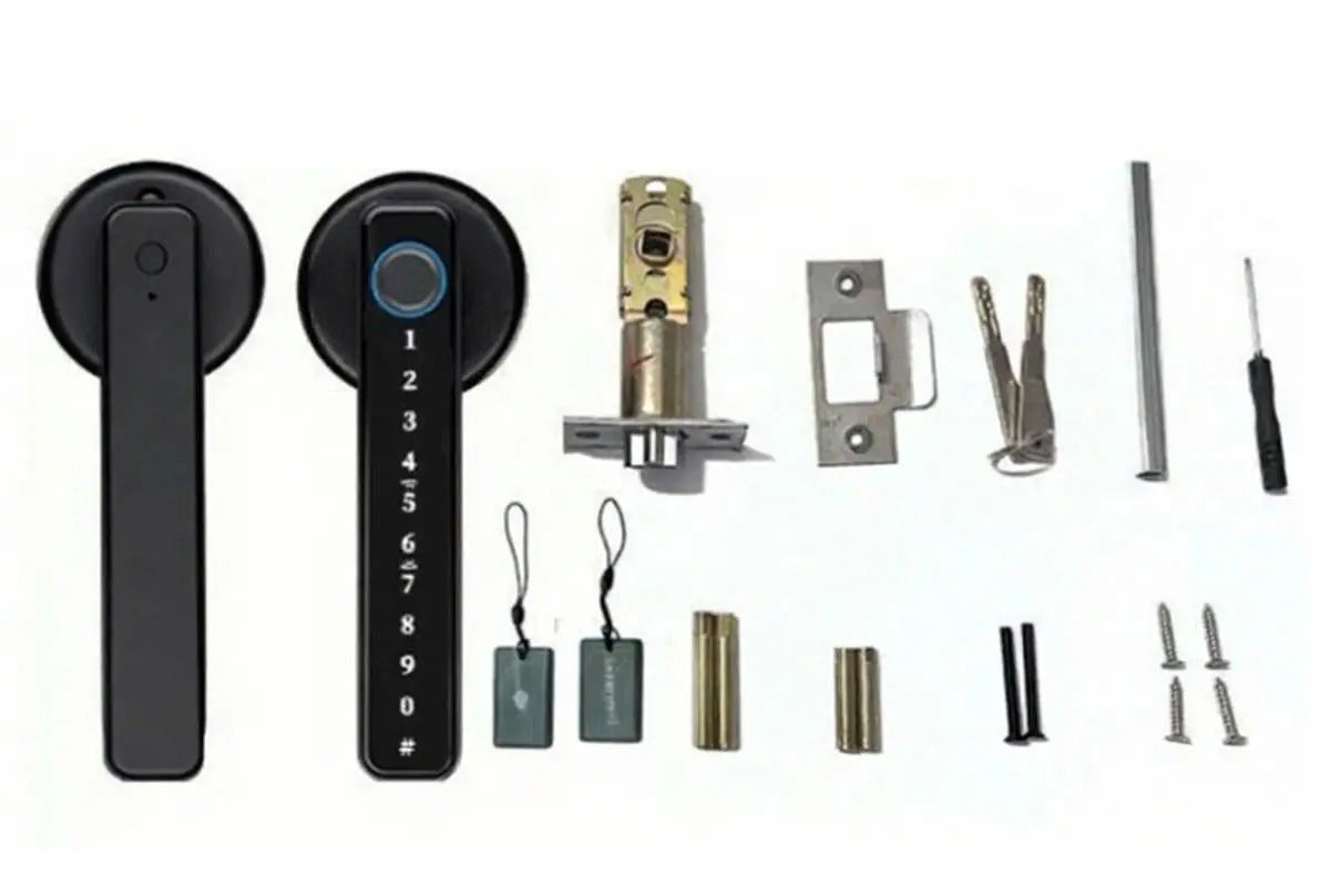 5 in 1 Smart Door Lock Fingerprint Door Knob with IC Cards and Backup Keys - Black Wholesale Hub