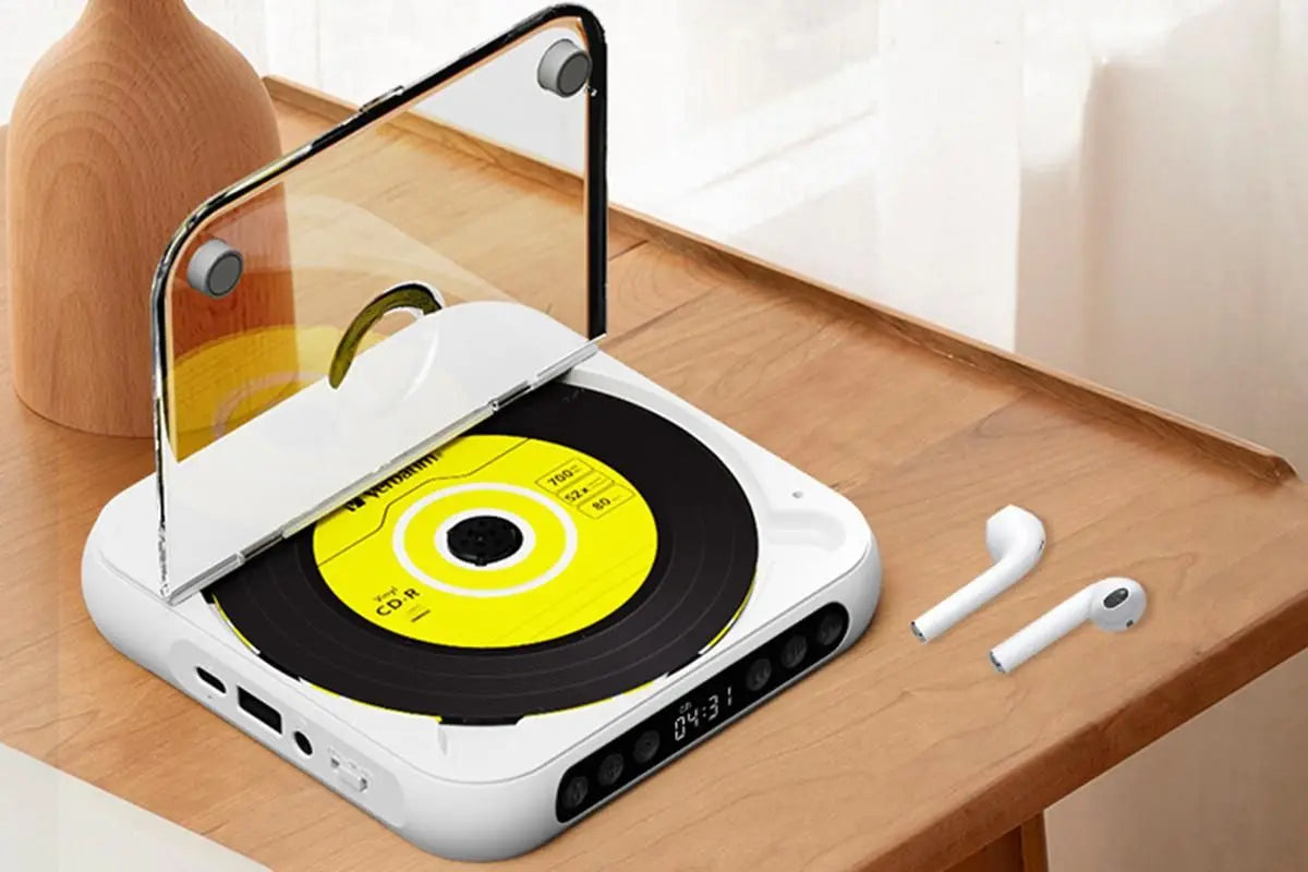 Portable CD Player Bluetooth 5.3 with HiFi Speakers Rechargeable Walkman Supports CD USB MP3 for Home - White Wholesale Hub