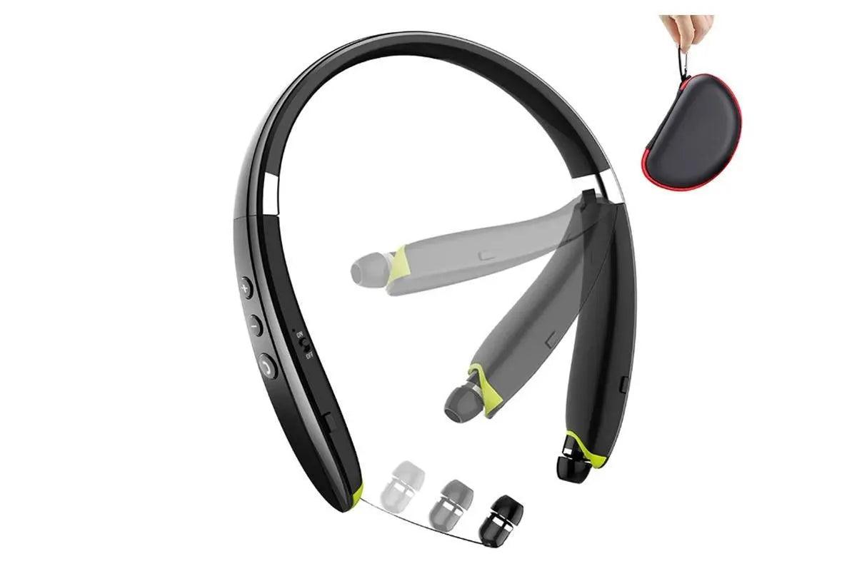 Bluetooth Headphones Foldable Bluetooth Neckband Headphones, Wireless Sports Headset with Built-in Mic - Black Wholesale Hub
