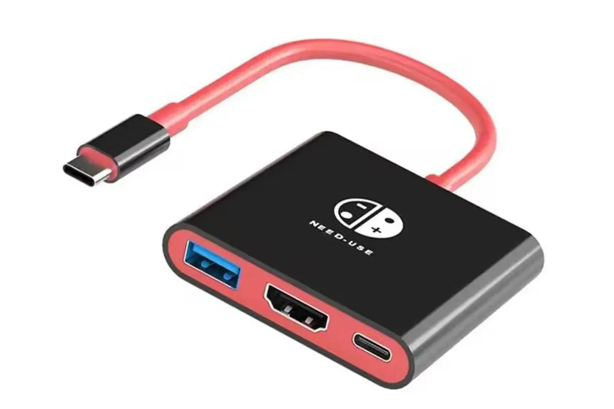 3-in-1 Portable TV Dock with 4K HDMI USB 3.0 100W Travel Adapter Dock for Nintendo Switch OLED TV Docking Station -Black&Red Wholesale Hub