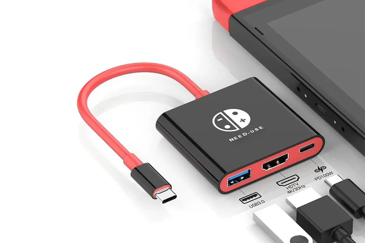 3-in-1 Portable TV Dock with 4K HDMI USB 3.0 100W Travel Adapter Dock for Nintendo Switch OLED TV Docking Station -Black&Red Wholesale Hub