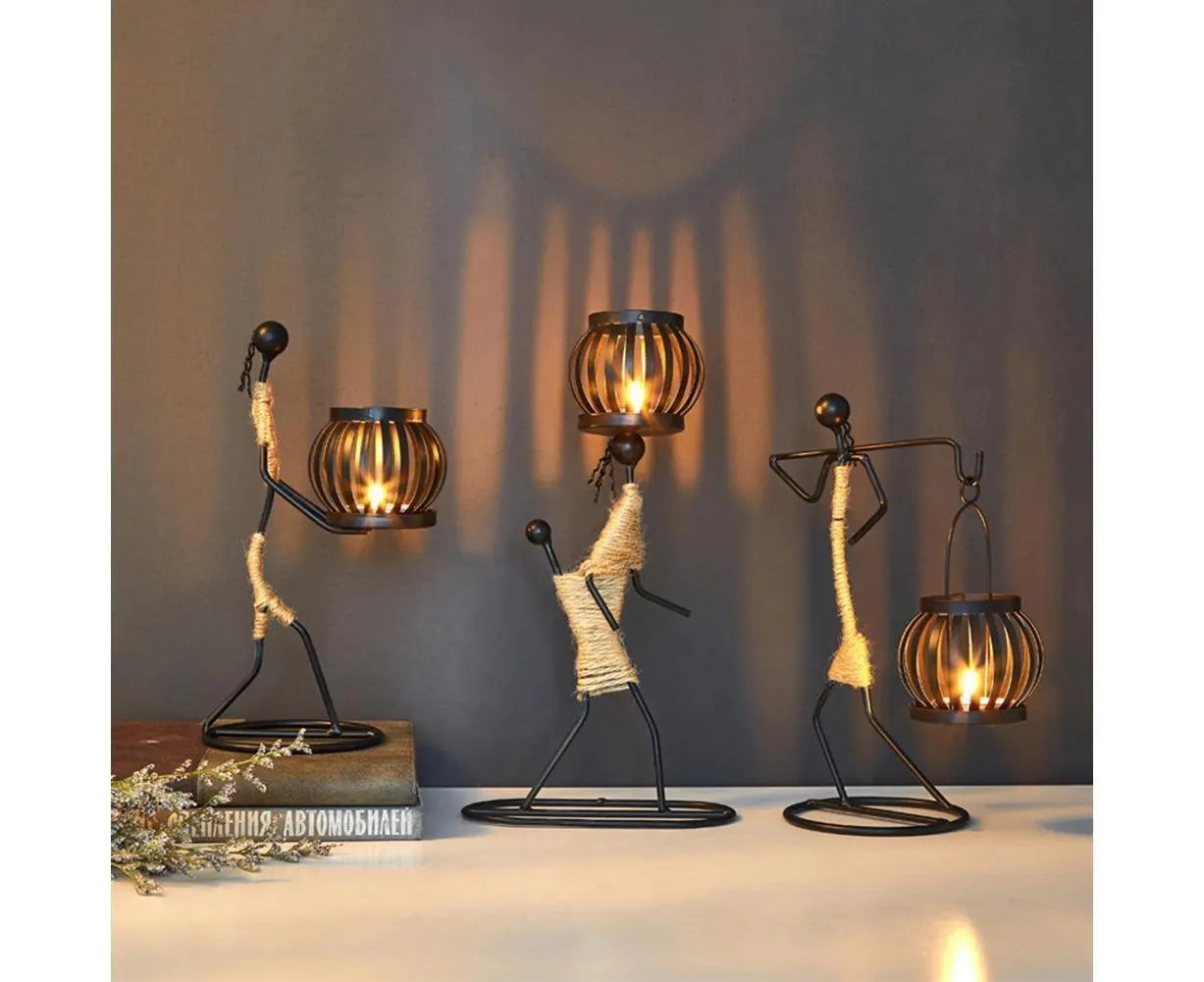 Nordic Candlestick Abstract Iron Men Candle Holder Home Bar Restaurant Decor- G Wholesale Hub
