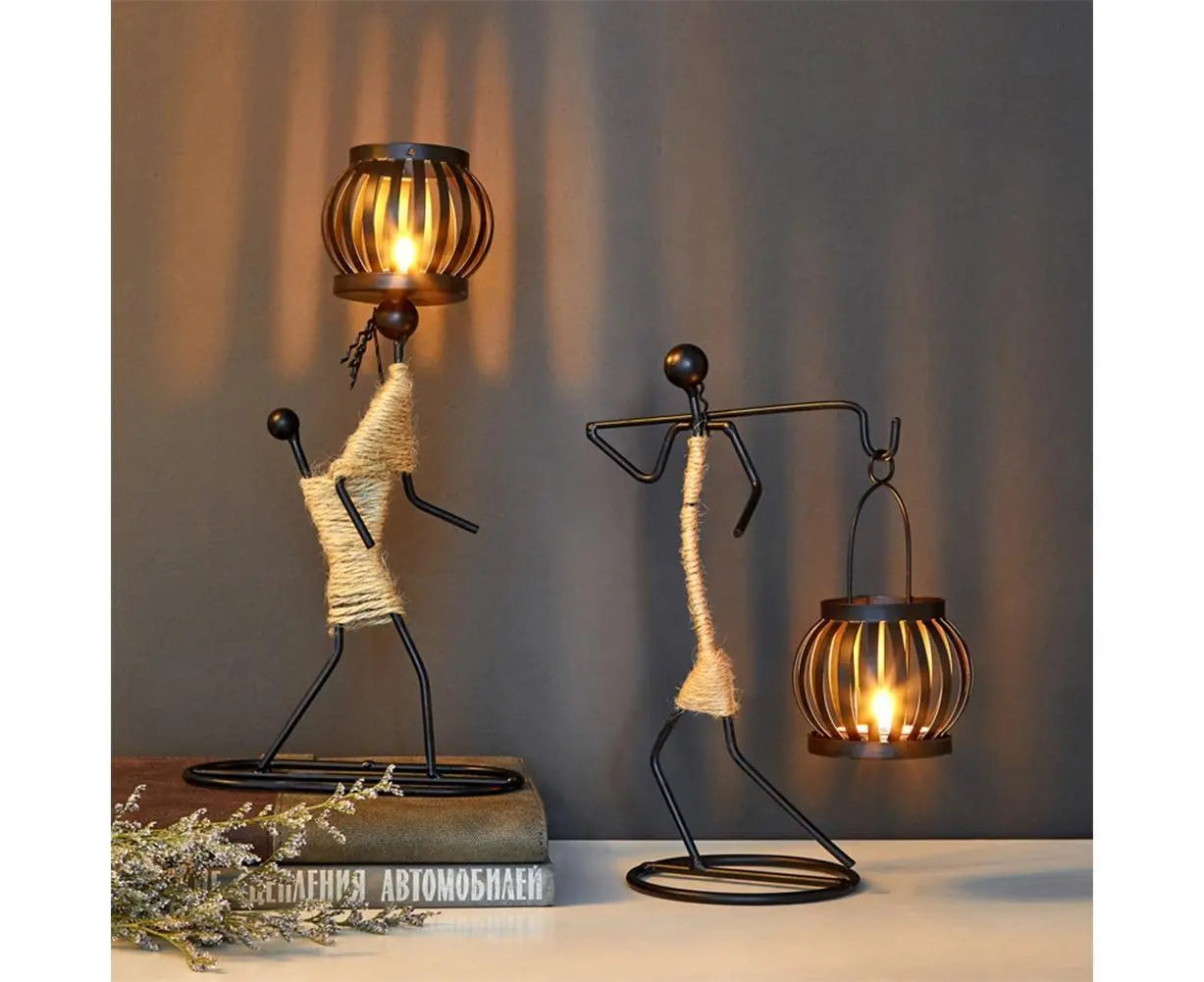 Nordic Candlestick Abstract Iron Men Candle Holder Home Bar Restaurant Decor- G Wholesale Hub