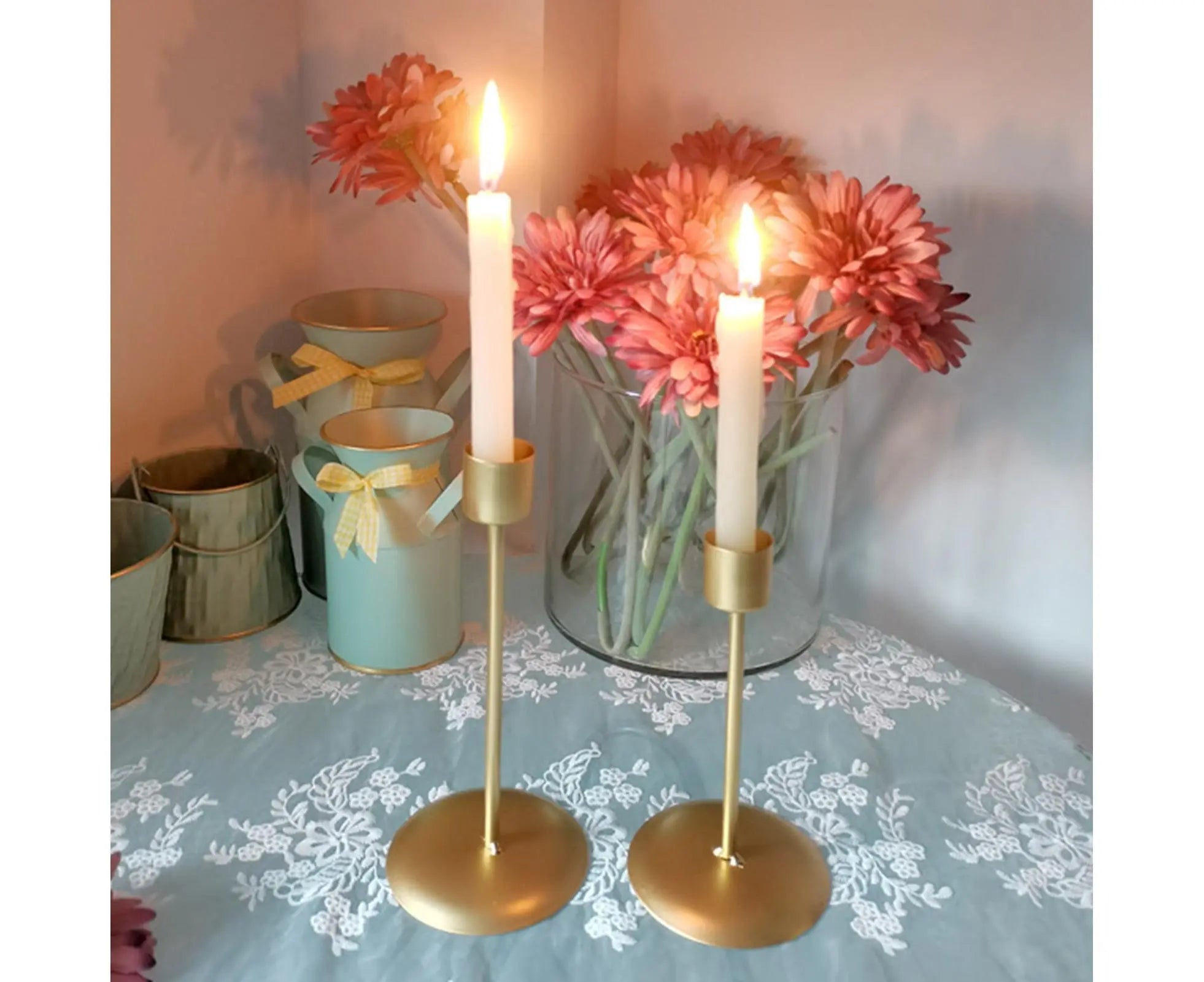 2Pcs Candlestick Exquisite Decorative Simple Nordic Style Candlelight Stand Home Decor -Golden Wholesale Hub