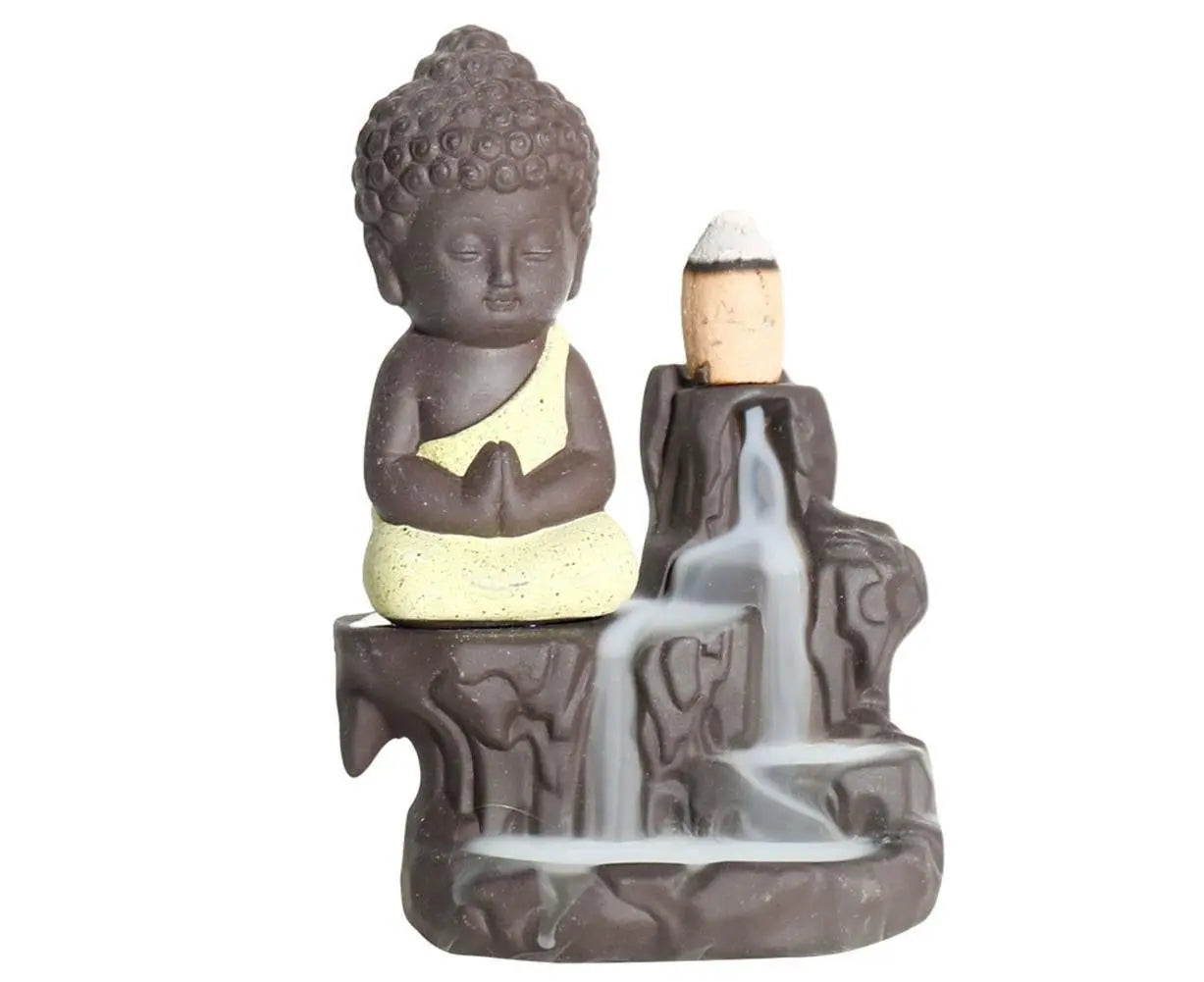 Monk Ceramic Buddha Incense Backflow Burner Cones Home Teahouse Table Decor-Yellow Wholesale Hub