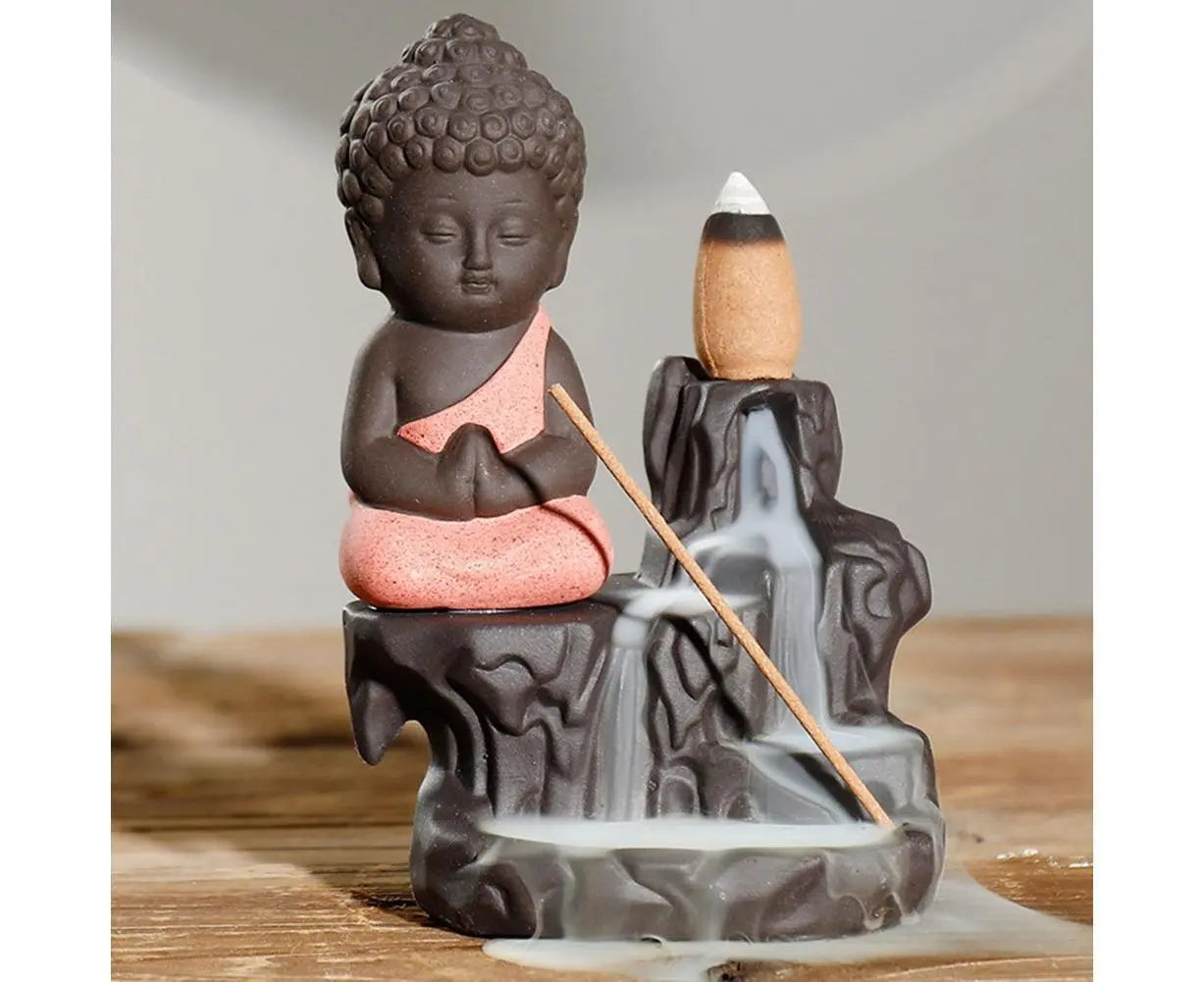 Monk Ceramic Buddha Incense Backflow Burner Cones Home Teahouse Table Decor-Yellow Wholesale Hub