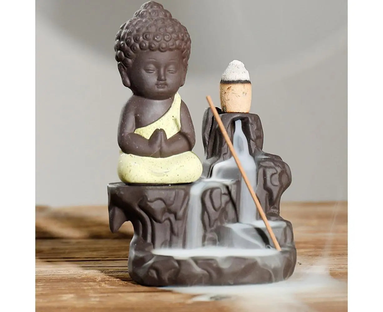 Monk Ceramic Buddha Incense Backflow Burner Cones Home Teahouse Table Decor-Yellow Wholesale Hub