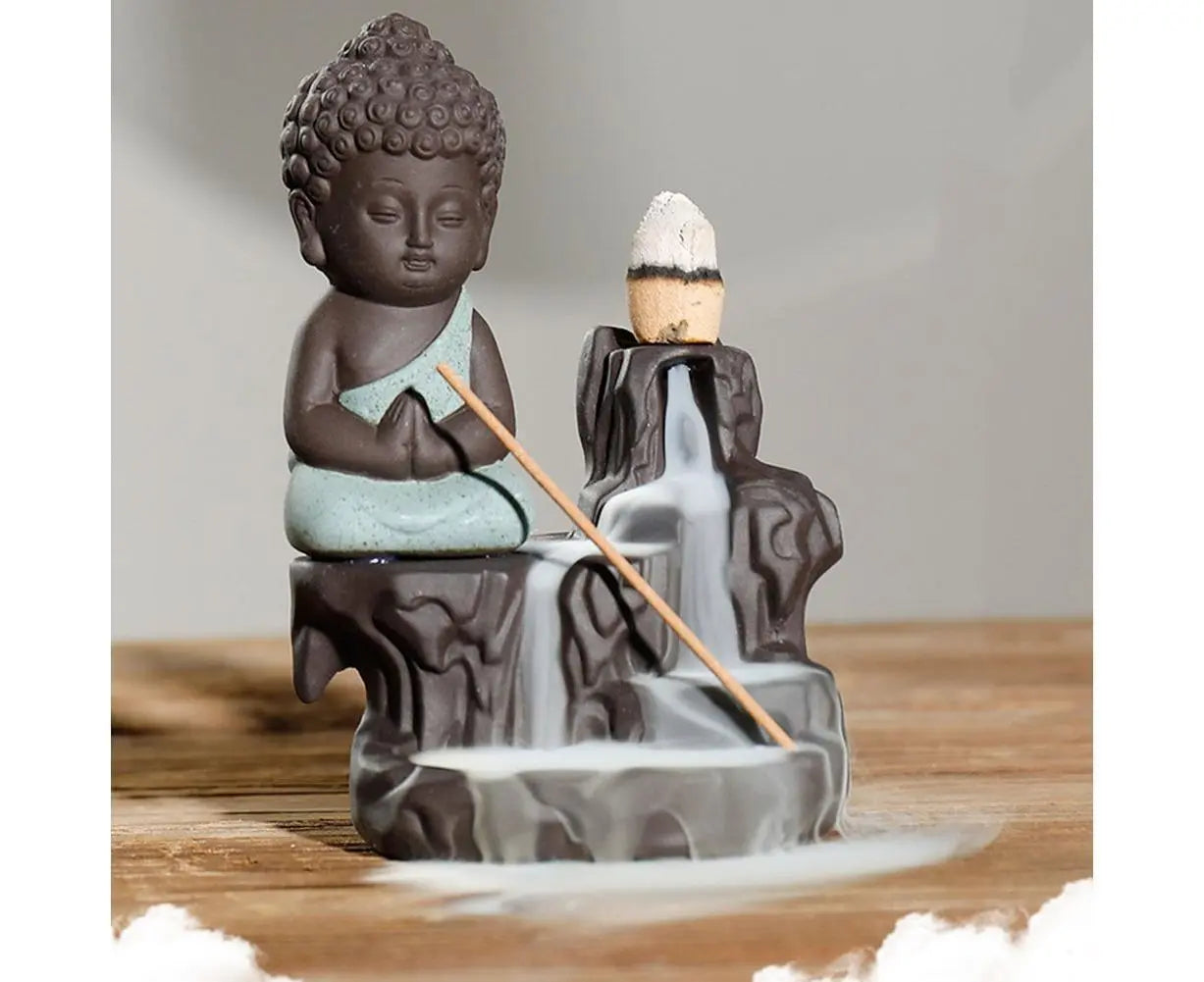 Monk Ceramic Buddha Incense Backflow Burner Cones Home Teahouse Table Decor-Yellow Wholesale Hub