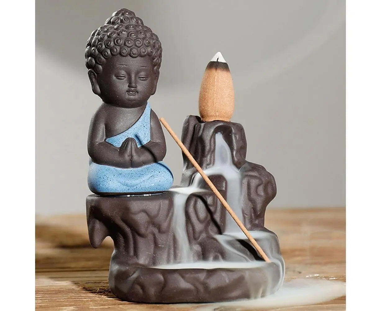 Monk Ceramic Buddha Incense Backflow Burner Cones Home Teahouse Table Decor-Yellow Wholesale Hub