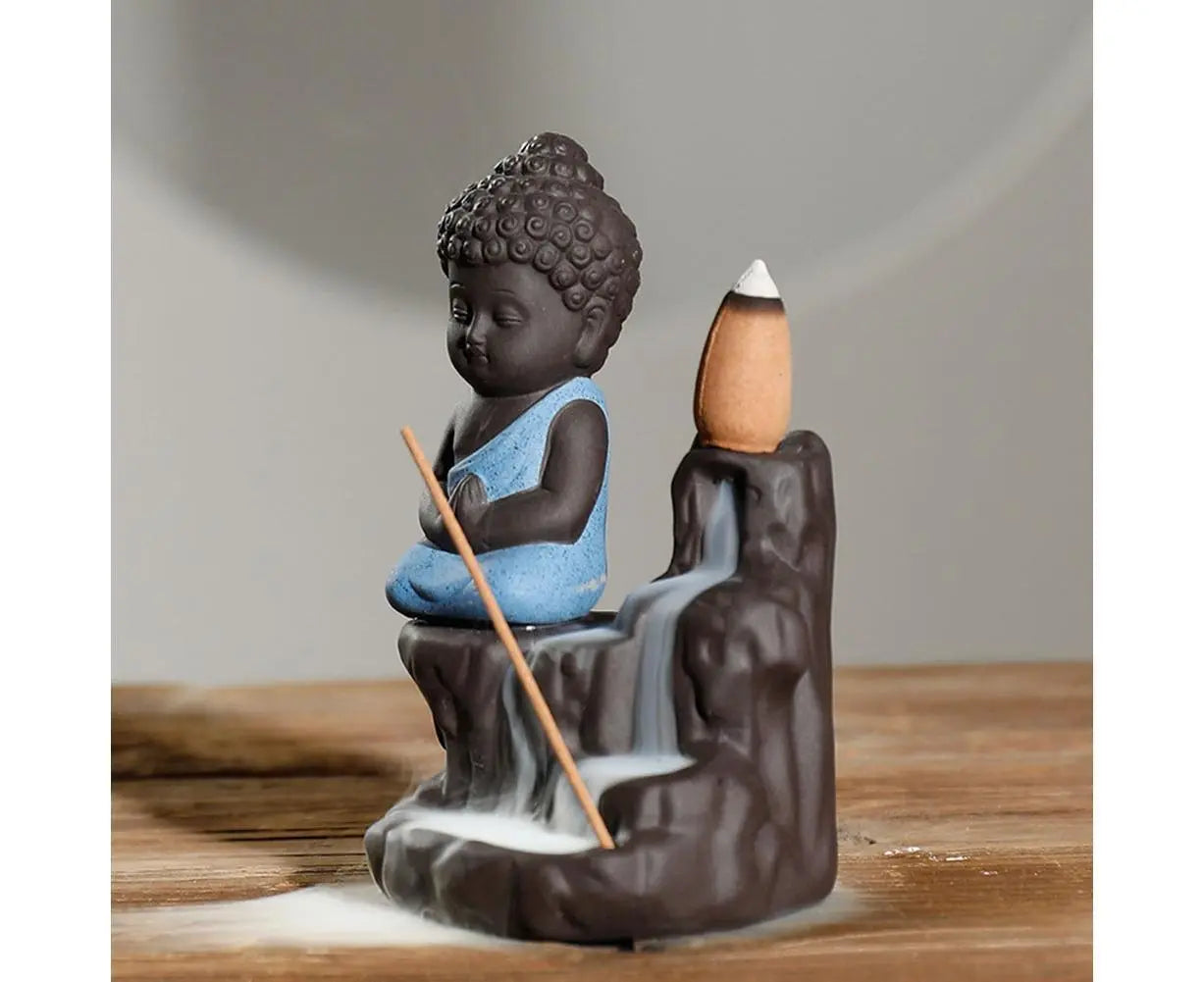 Monk Ceramic Buddha Incense Backflow Burner Cones Home Teahouse Table Decor-Yellow Wholesale Hub