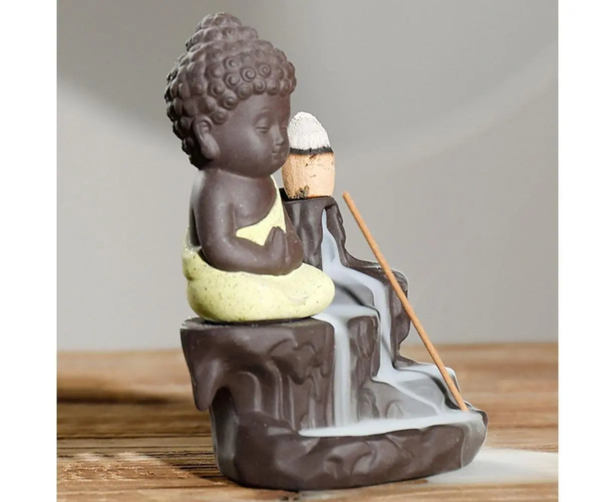 Monk Ceramic Buddha Incense Backflow Burner Cones Home Teahouse Table Decor-Yellow Wholesale Hub