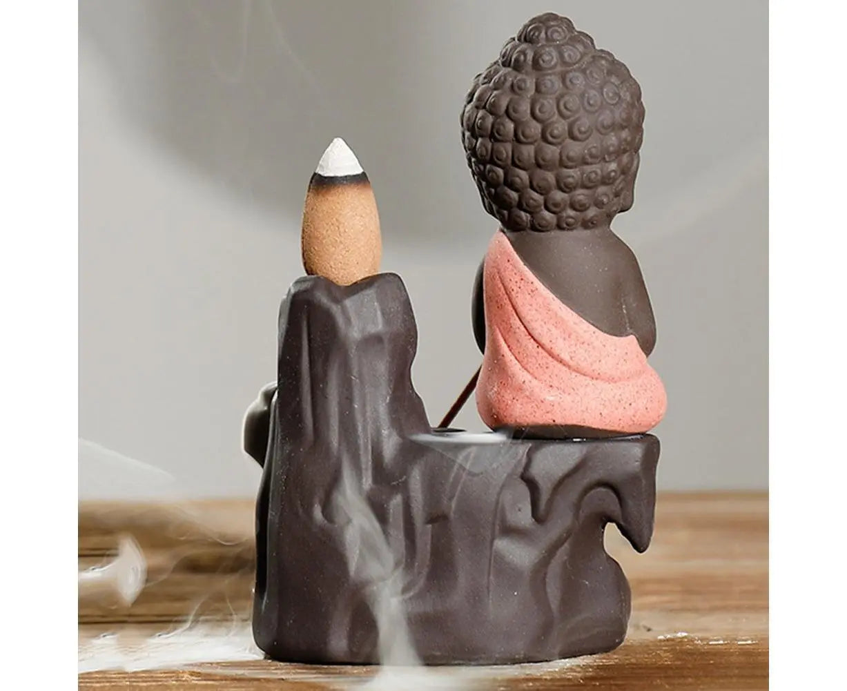 Monk Ceramic Buddha Incense Backflow Burner Cones Home Teahouse Table Decor-Yellow Wholesale Hub