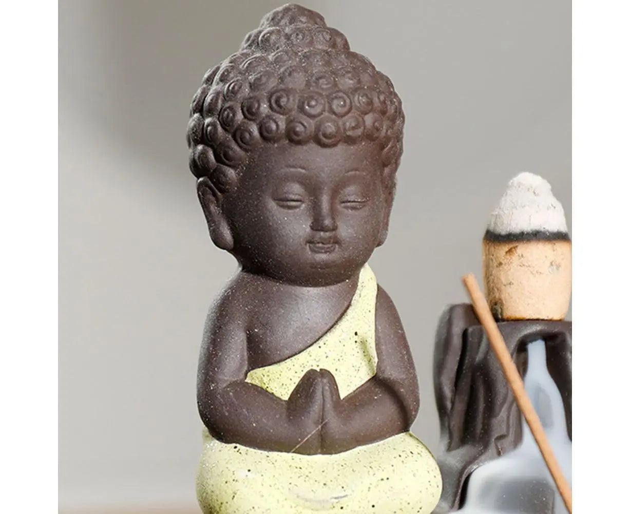 Monk Ceramic Buddha Incense Backflow Burner Cones Home Teahouse Table Decor-Yellow Wholesale Hub