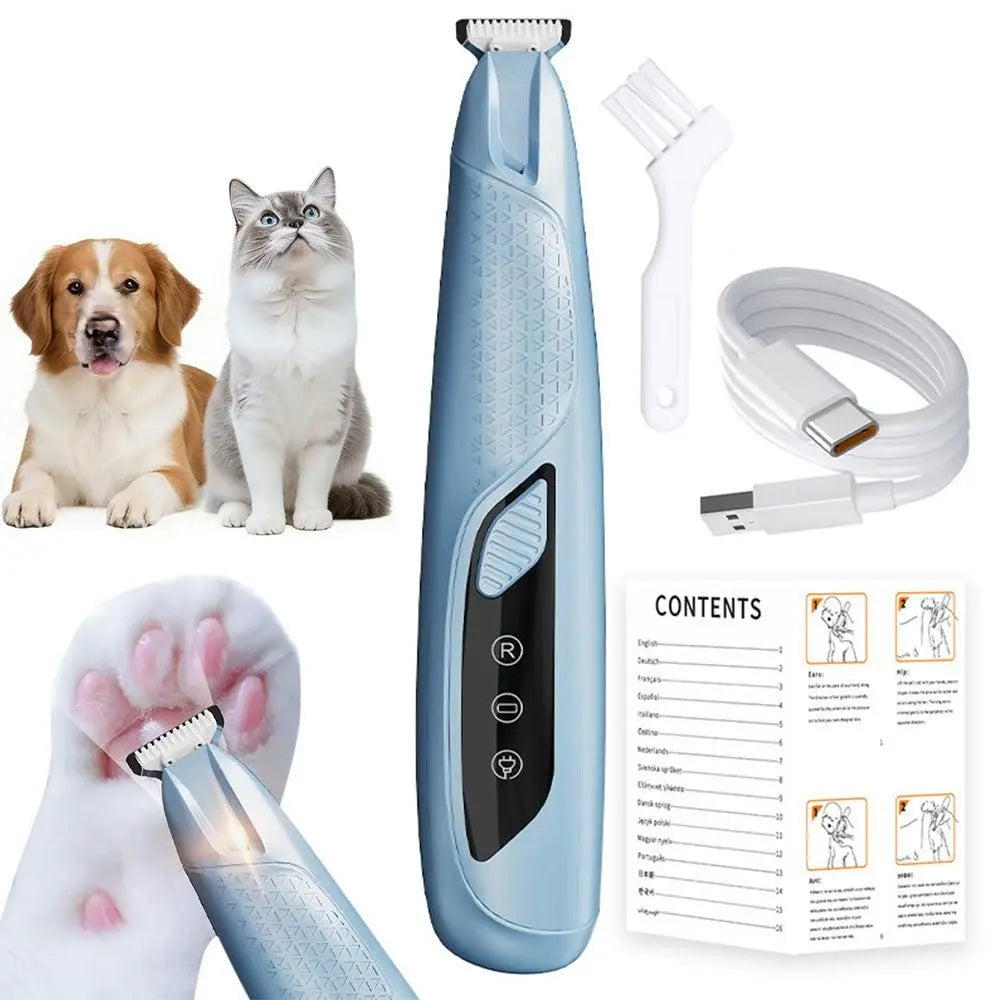 Pet Hair Trimmer Electric Clipper Rechargeable with LED Light for Pets Blue Wholesale Hub