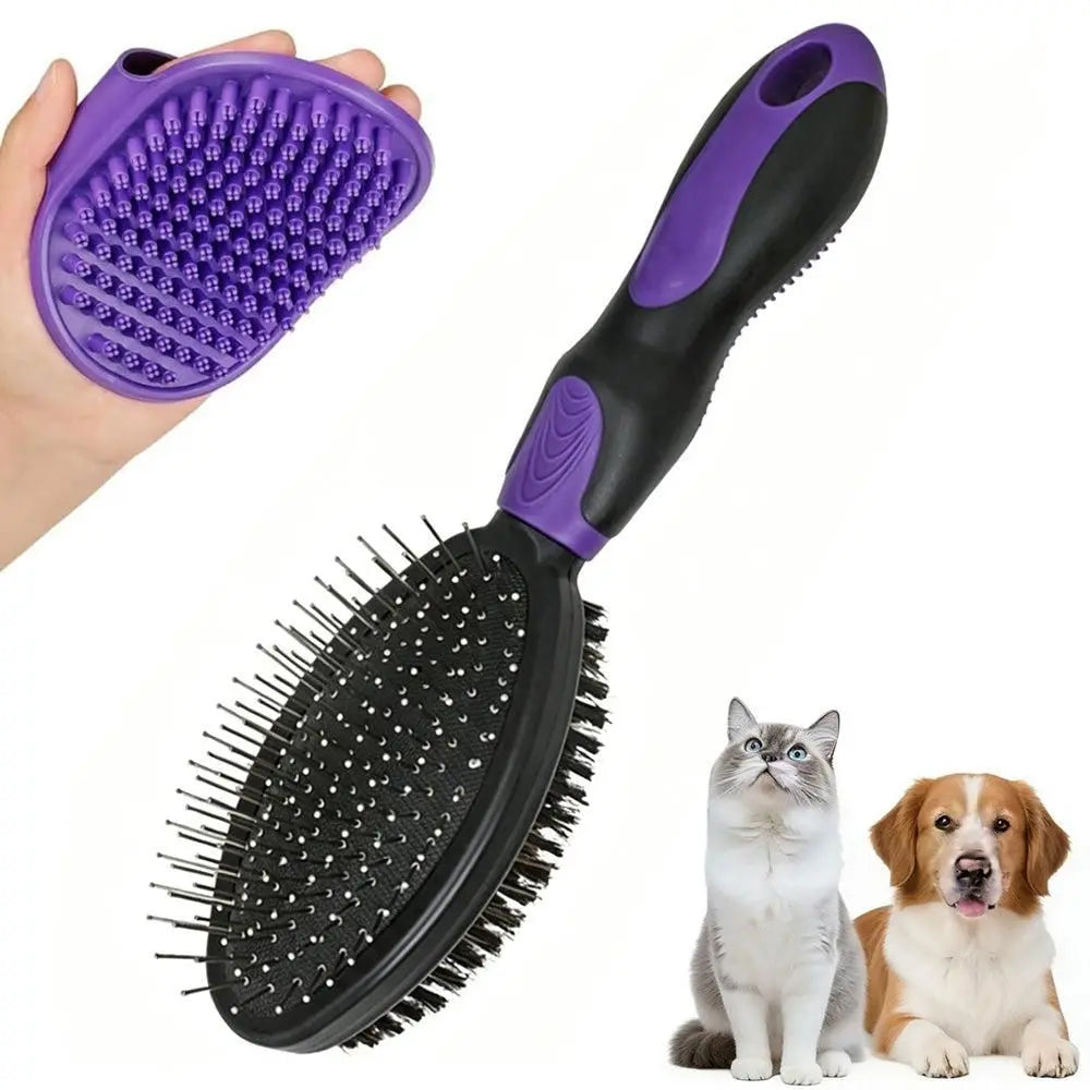 2PCS Pet Grooming Tools Double-Sided Brush for Shedding and Bathing for Short/Long Haired Dogs Cats Purple Wholesale Hub