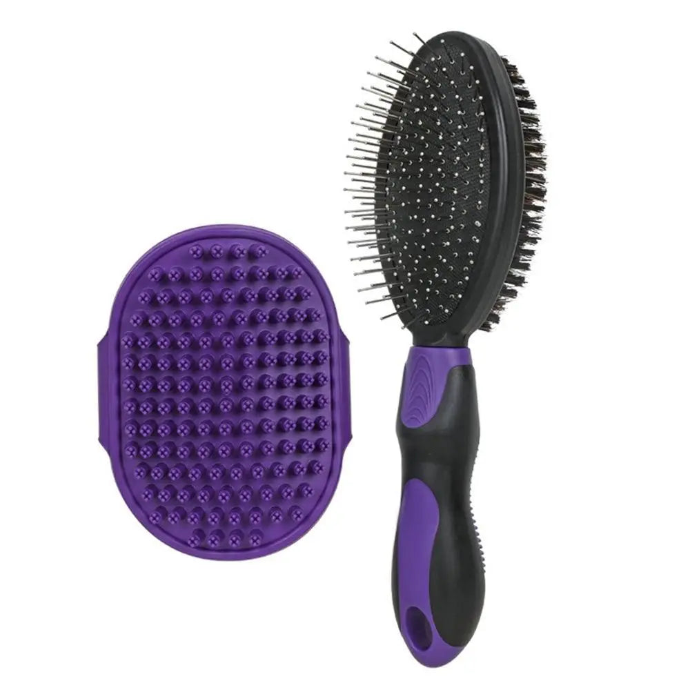 2PCS Pet Grooming Tools Double-Sided Brush for Shedding and Bathing for Short/Long Haired Dogs Cats Purple Wholesale Hub