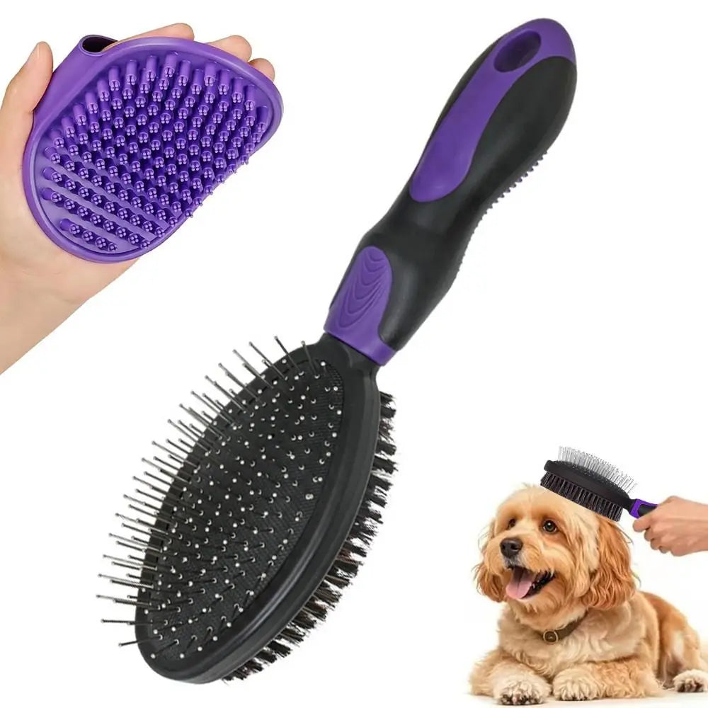 2PCS Pet Grooming Tools Double-Sided Brush for Shedding and Bathing for Short/Long Haired Dogs Cats Purple Wholesale Hub