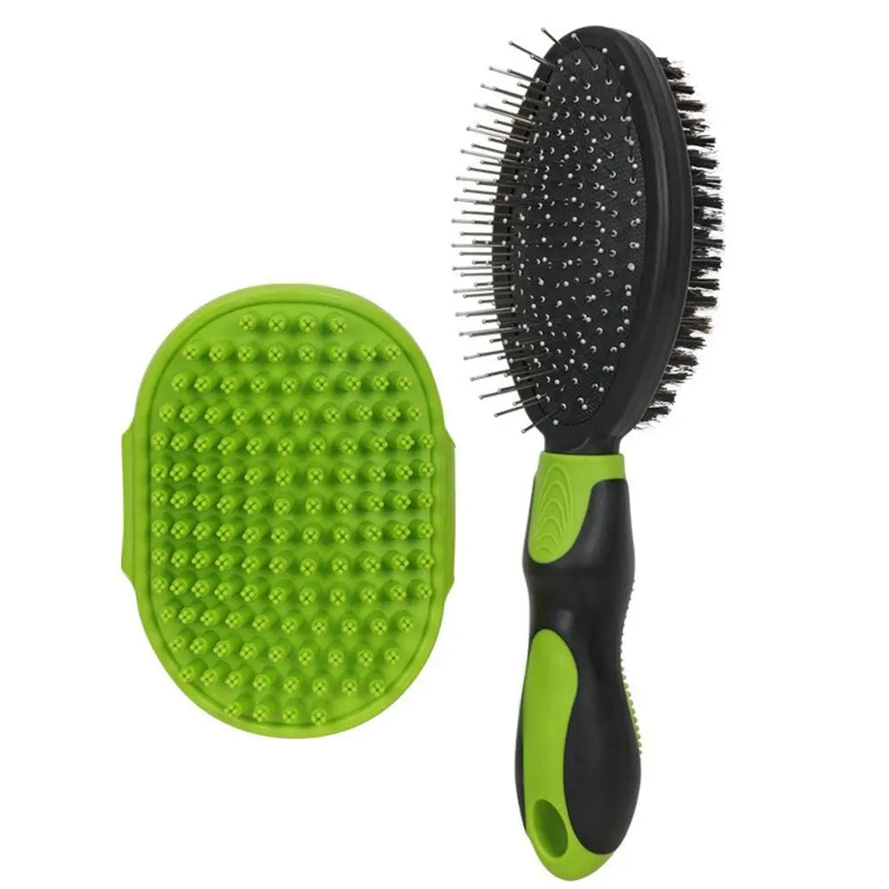 2PCS Pet Grooming Tools Double-Sided Brush for Shedding and Bathing for Short/Long Haired Dogs Cats Green Wholesale Hub