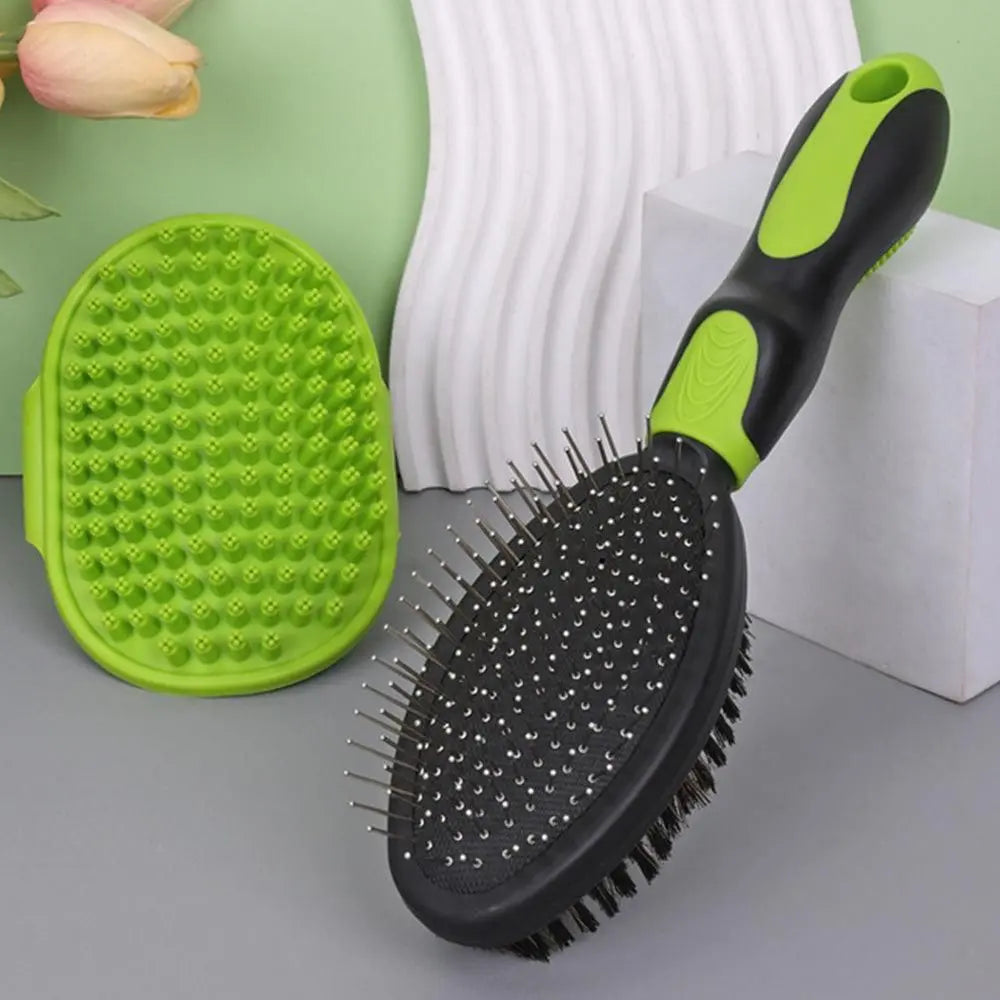 2PCS Pet Grooming Tools Double-Sided Brush for Shedding and Bathing for Short/Long Haired Dogs Cats Green Wholesale Hub