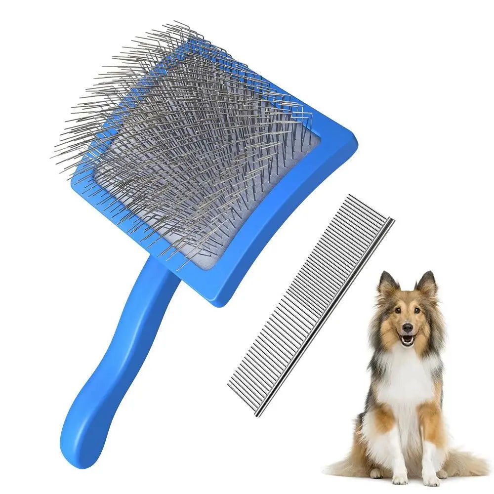 2-Piece Dog Slicker Brush & Comb Set for Grooming & Detangling Blue Wholesale Hub