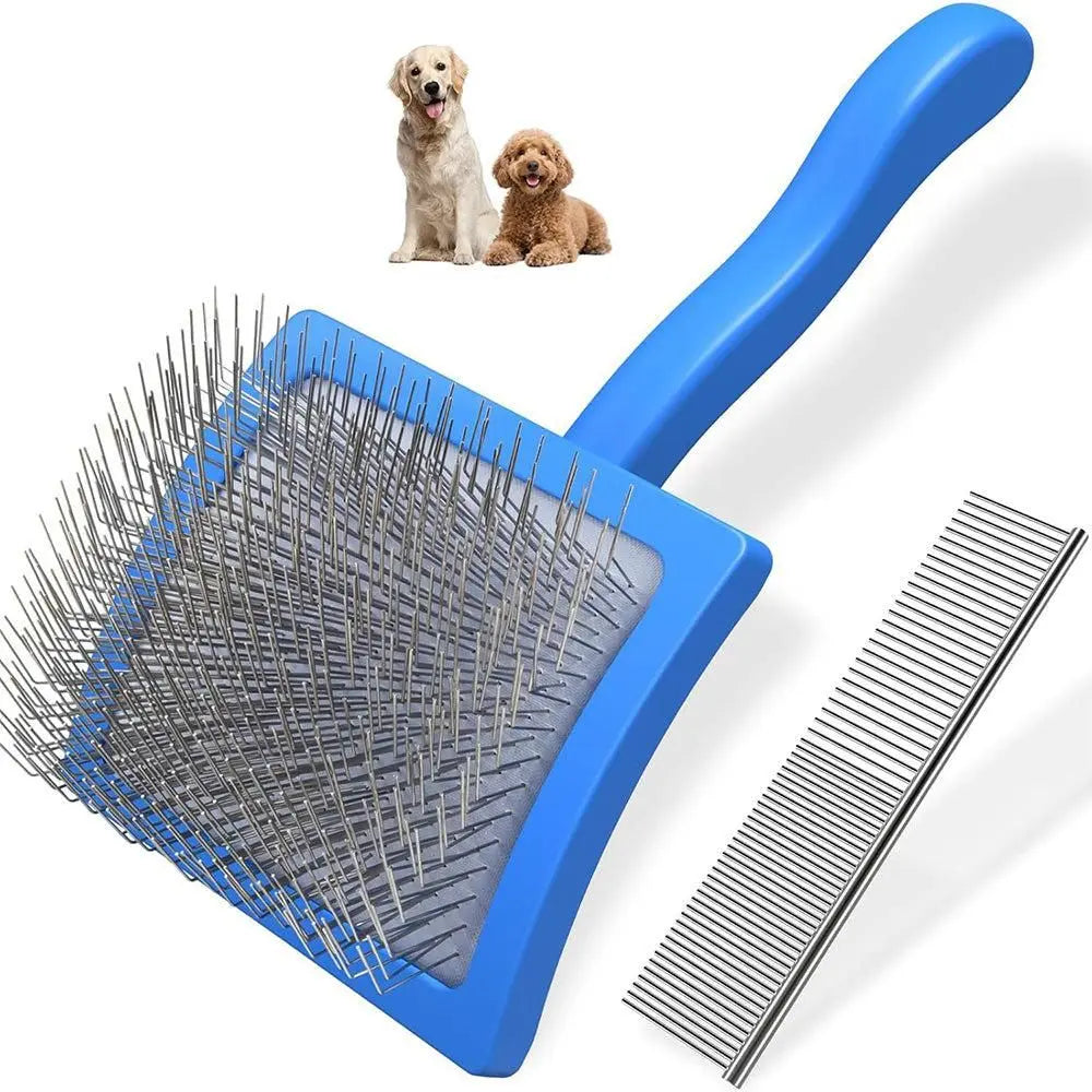 2-Piece Dog Slicker Brush & Comb Set for Grooming & Detangling Blue Wholesale Hub