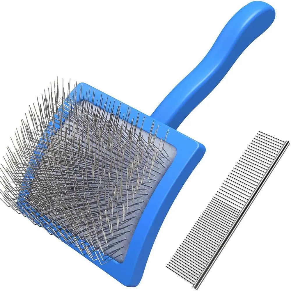2-Piece Dog Slicker Brush & Comb Set for Grooming & Detangling Blue Wholesale Hub