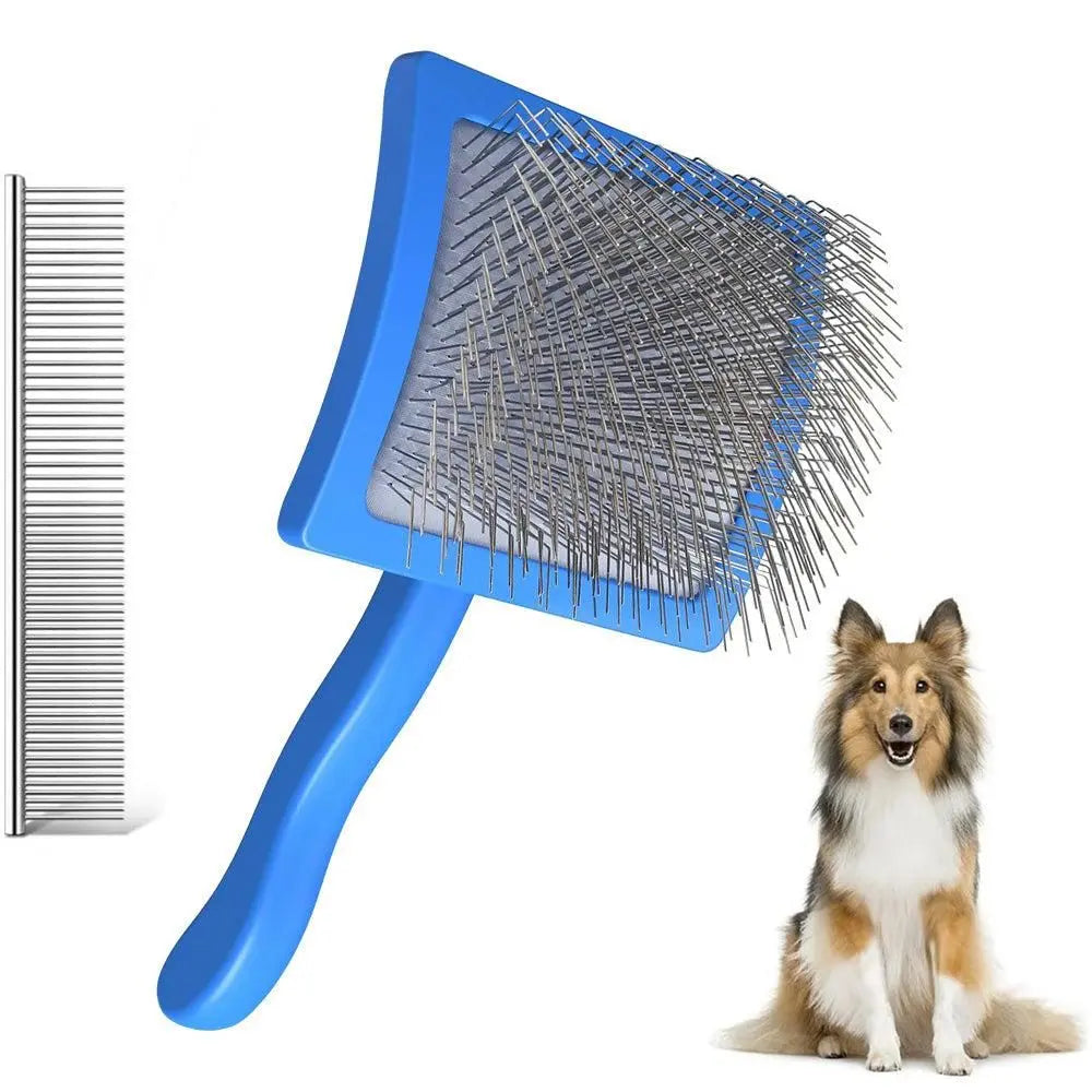 2-Piece Dog Slicker Brush & Comb Set for Grooming & Detangling Blue Wholesale Hub