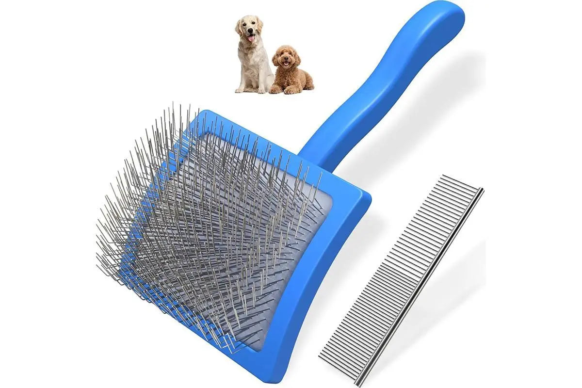 2-Piece Dog Slicker Brush & Comb Set for Grooming & Detangling Blue Wholesale Hub
