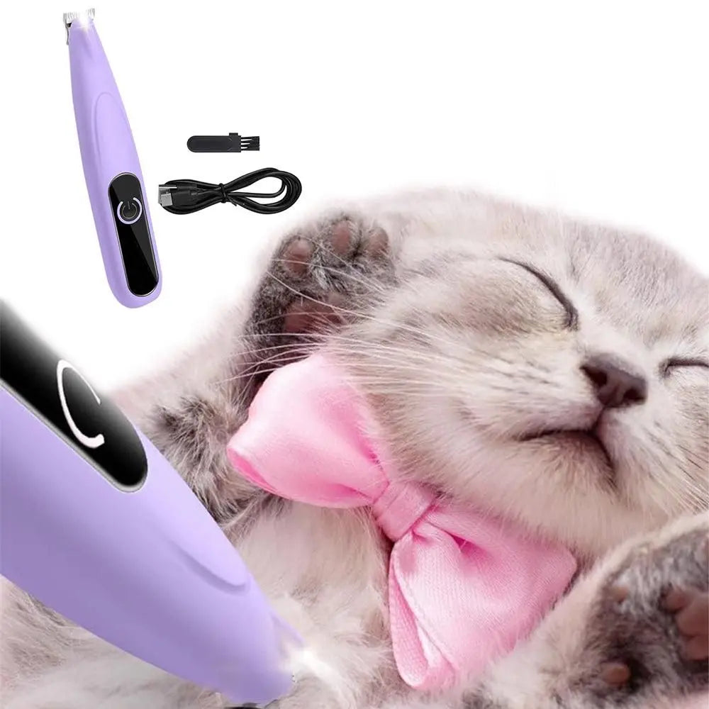 Cordless Pet Paw Trimmer with LED Light Rechargeable Grooming Tool for Dog Cat Purple Wholesale Hub