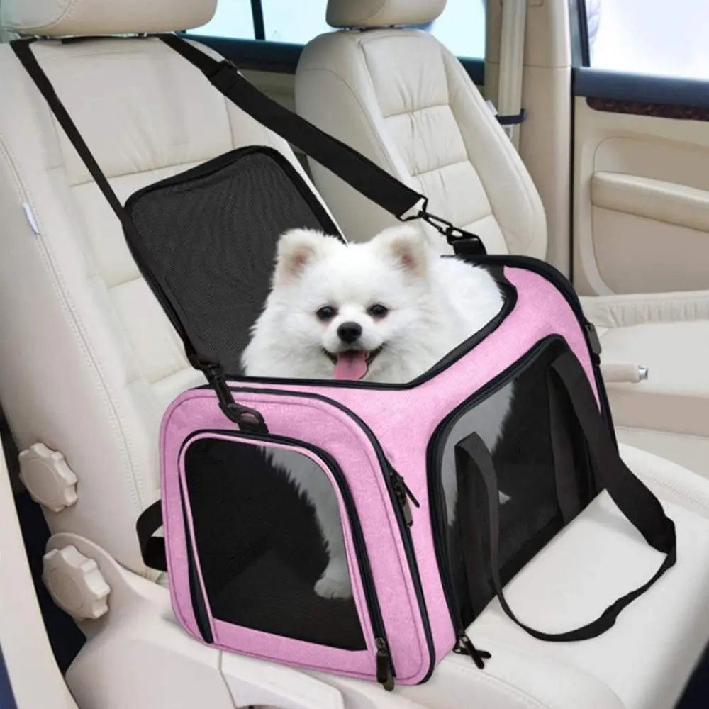 Foldable Travel Pet Carrier Bag Portable Cat Dog Kennel Bag Pink - L Wholesale Hub