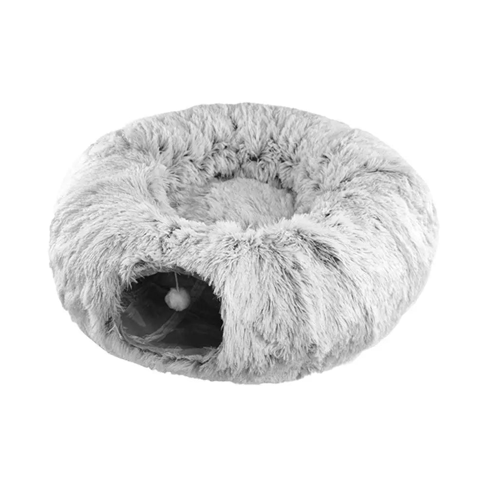 Plush Cat Tunnel with Cat Bed Pet Cat Tunnel Toys Gray Wholesale Hub