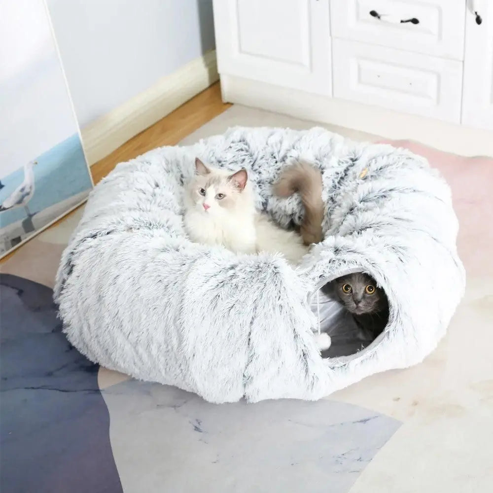 Plush Cat Tunnel with Cat Bed Pet Cat Tunnel Toys Gray Wholesale Hub