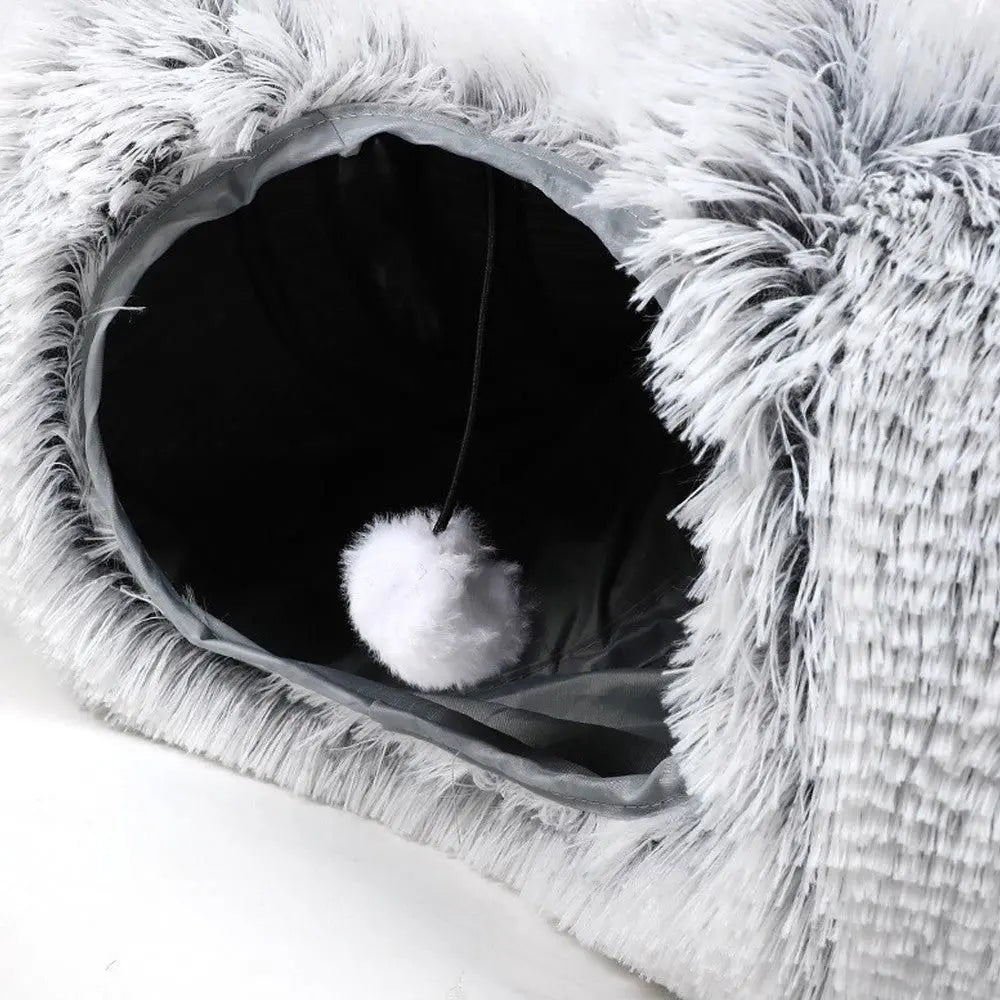 Plush Cat Tunnel with Cat Bed Pet Cat Tunnel Toys Gray Wholesale Hub