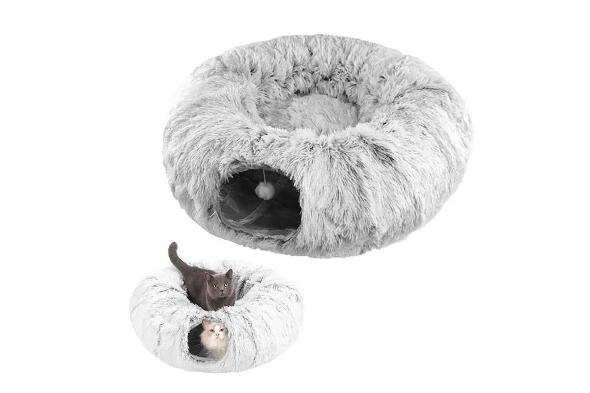 Plush Cat Tunnel with Cat Bed Pet Cat Tunnel Toys Gray Wholesale Hub