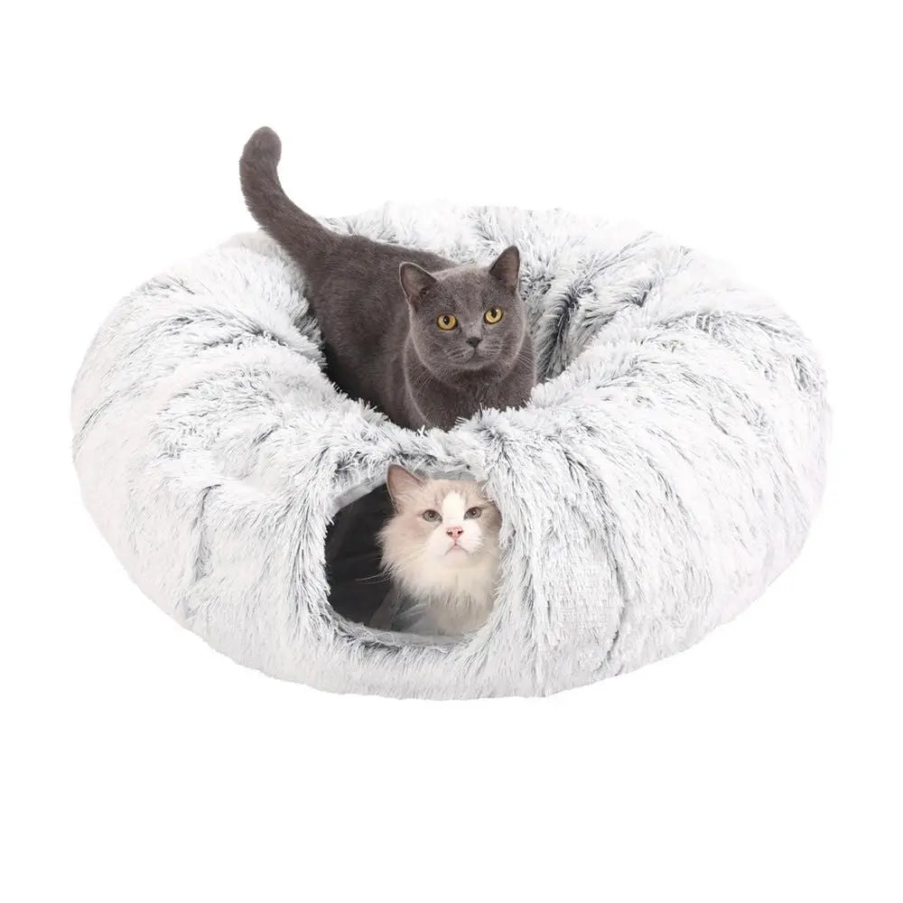 Plush Cat Tunnel with Cat Bed Pet Cat Tunnel Toys Gray Wholesale Hub