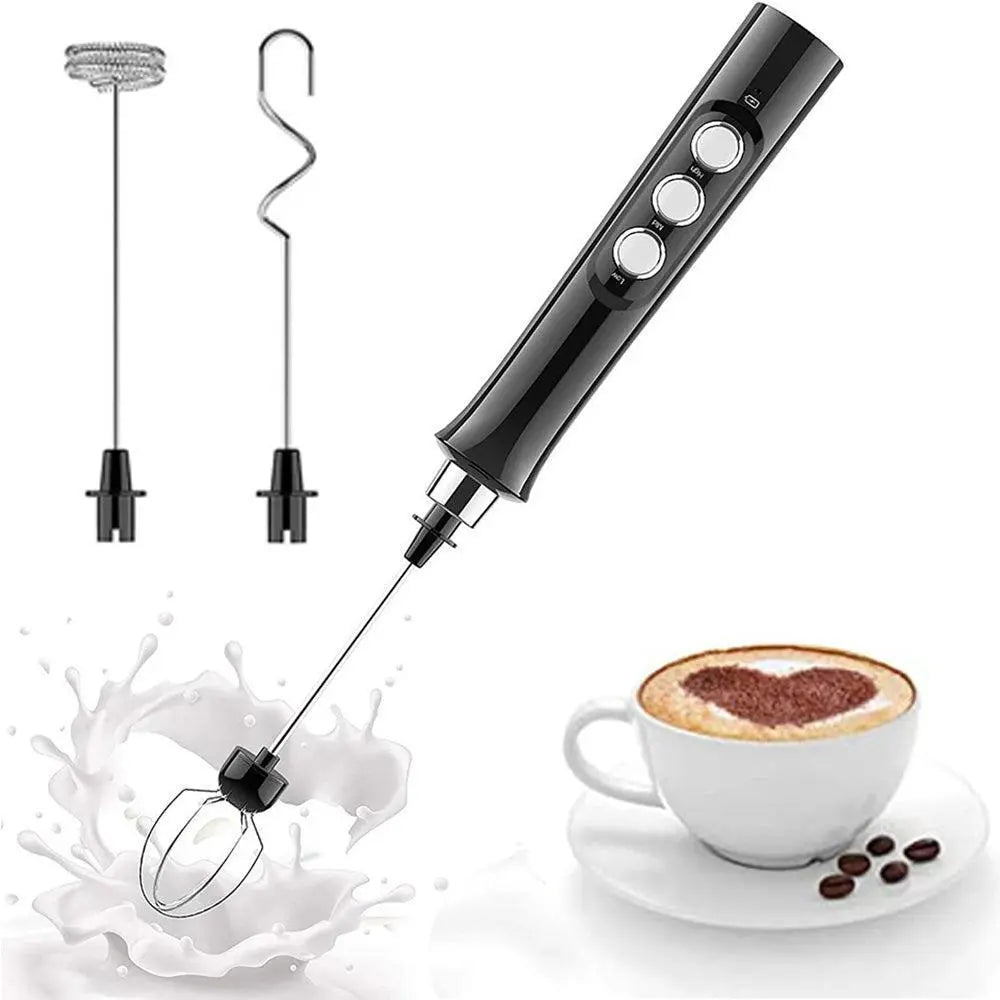 Handheld Electric Milk Frother - USB Rechargeable - Black Wholesale Hub