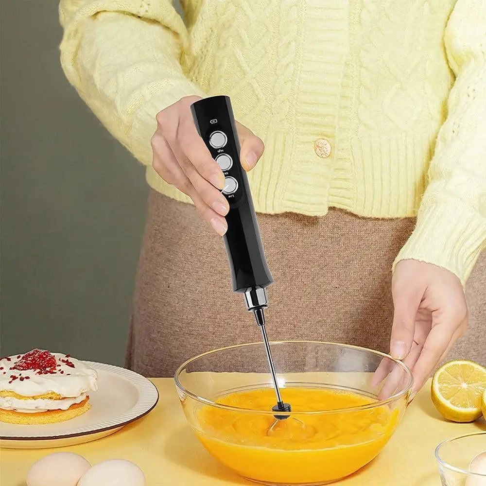 Handheld Electric Milk Frother - USB Rechargeable - Black Wholesale Hub