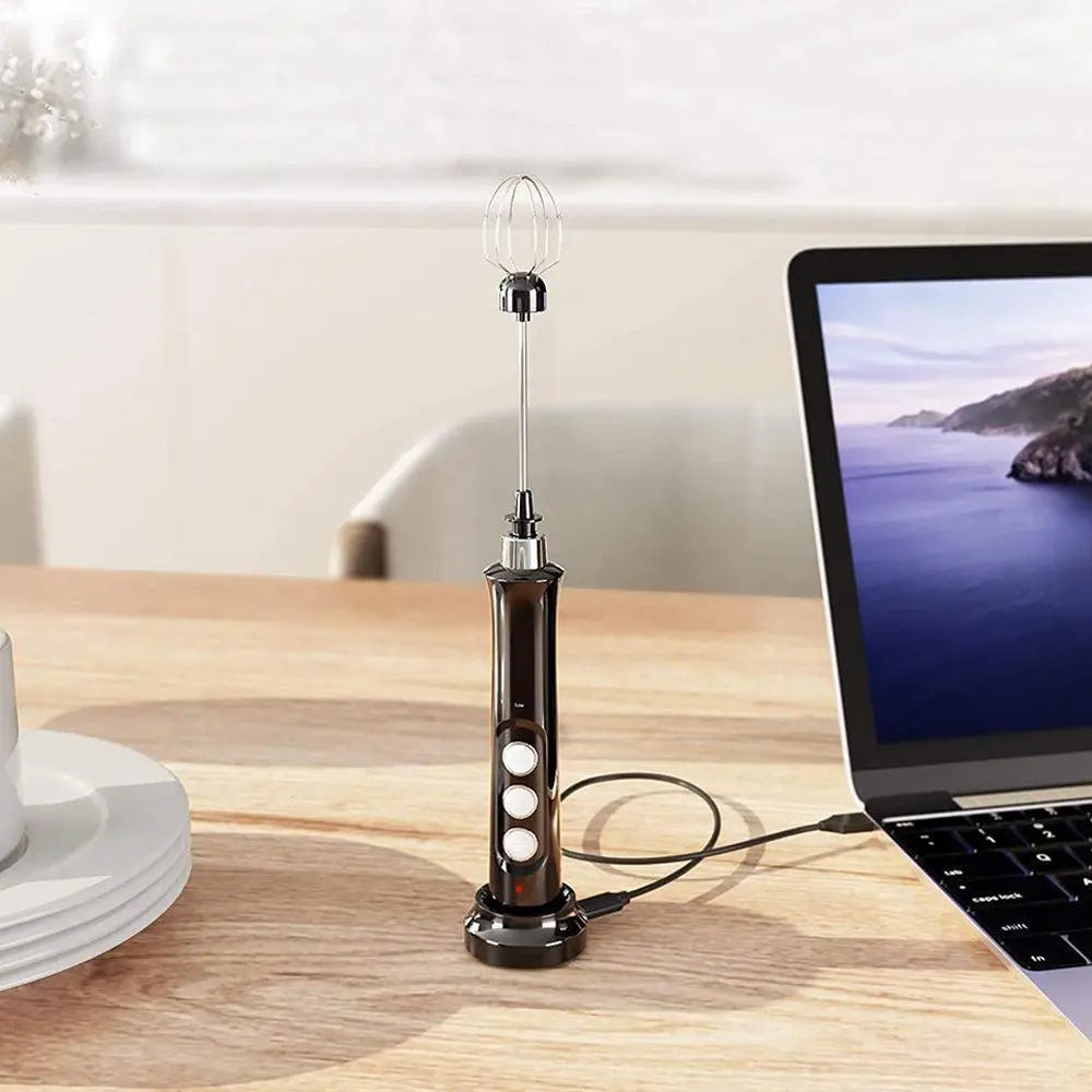 Handheld Electric Milk Frother - USB Rechargeable - Black Wholesale Hub