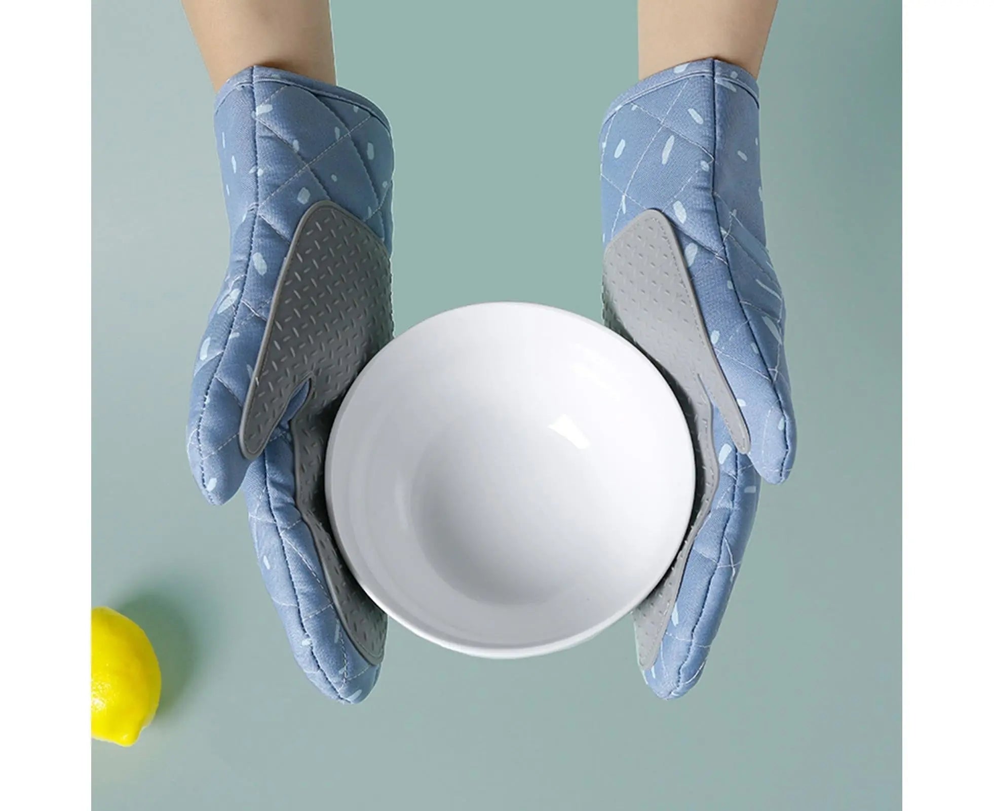 1 Pair Oven Gloves Anti-sbabies Heat Insulation Fabric Thicker Baking Mitts for Kitchen-Blue Wholesale Hub