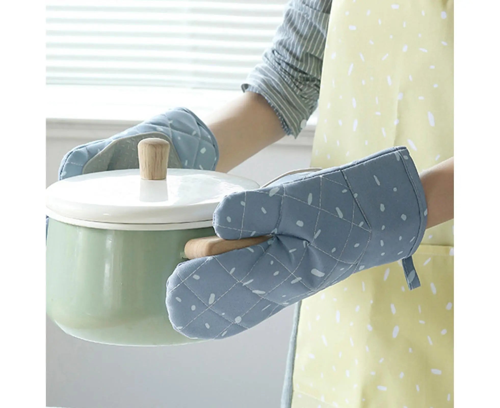 1 Pair Oven Gloves Anti-sbabies Heat Insulation Fabric Thicker Baking Mitts for Kitchen-Blue Wholesale Hub